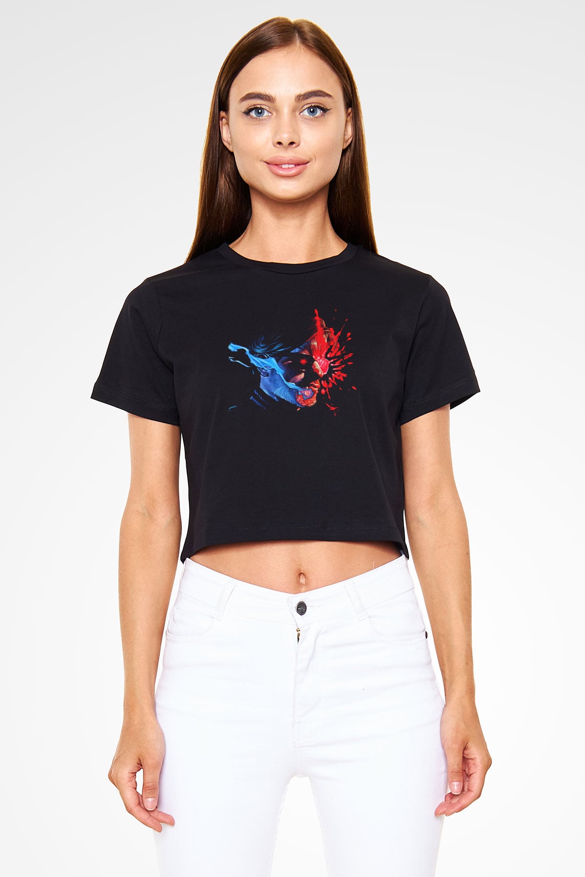 Kavinsky Baskılı Siyah Crop Top Kadın Tişört - Tshirt