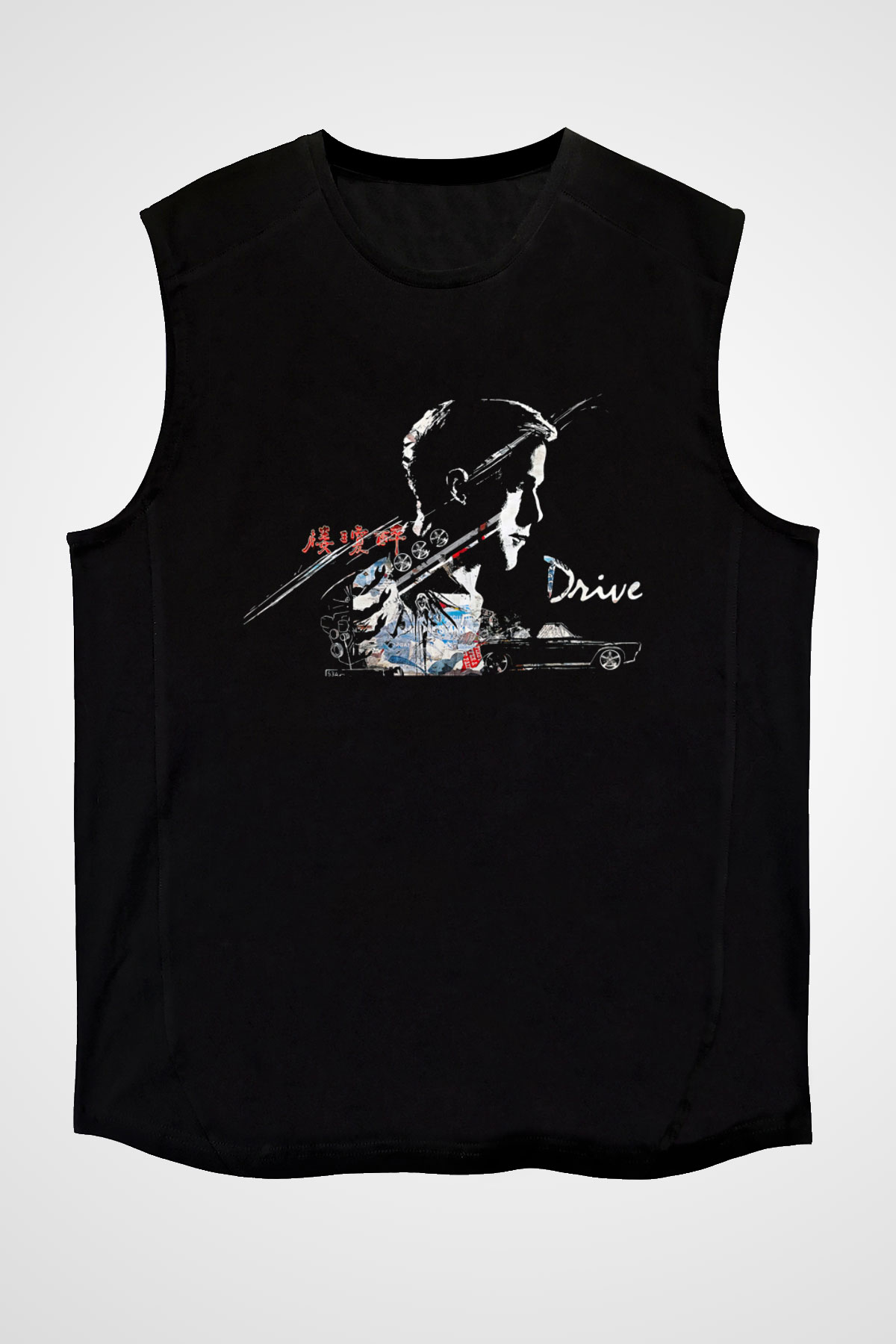 Kavinsky Baskılı Unisex Siyah Kolsuz Tişört - Tshirt