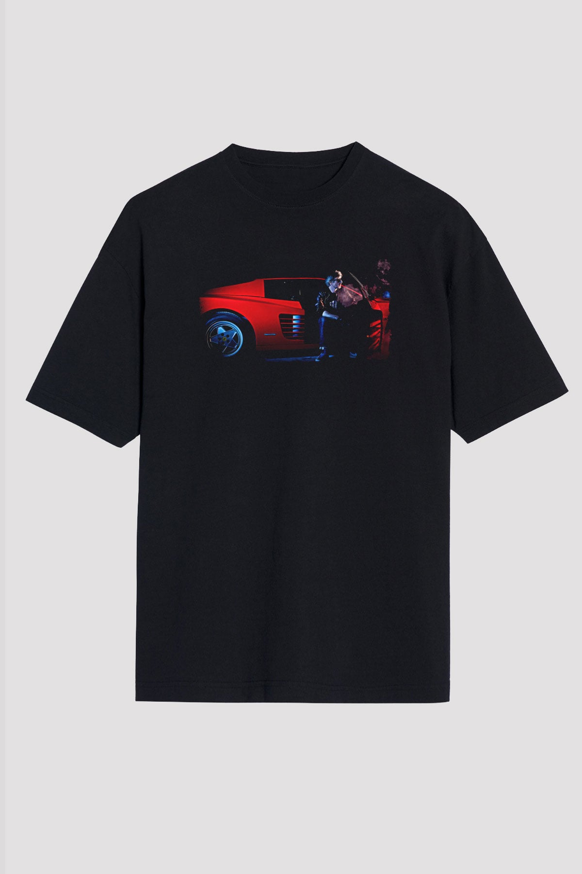 Kavinsky Baskılı Unisex Siyah Oversize Tişört - Tshirt