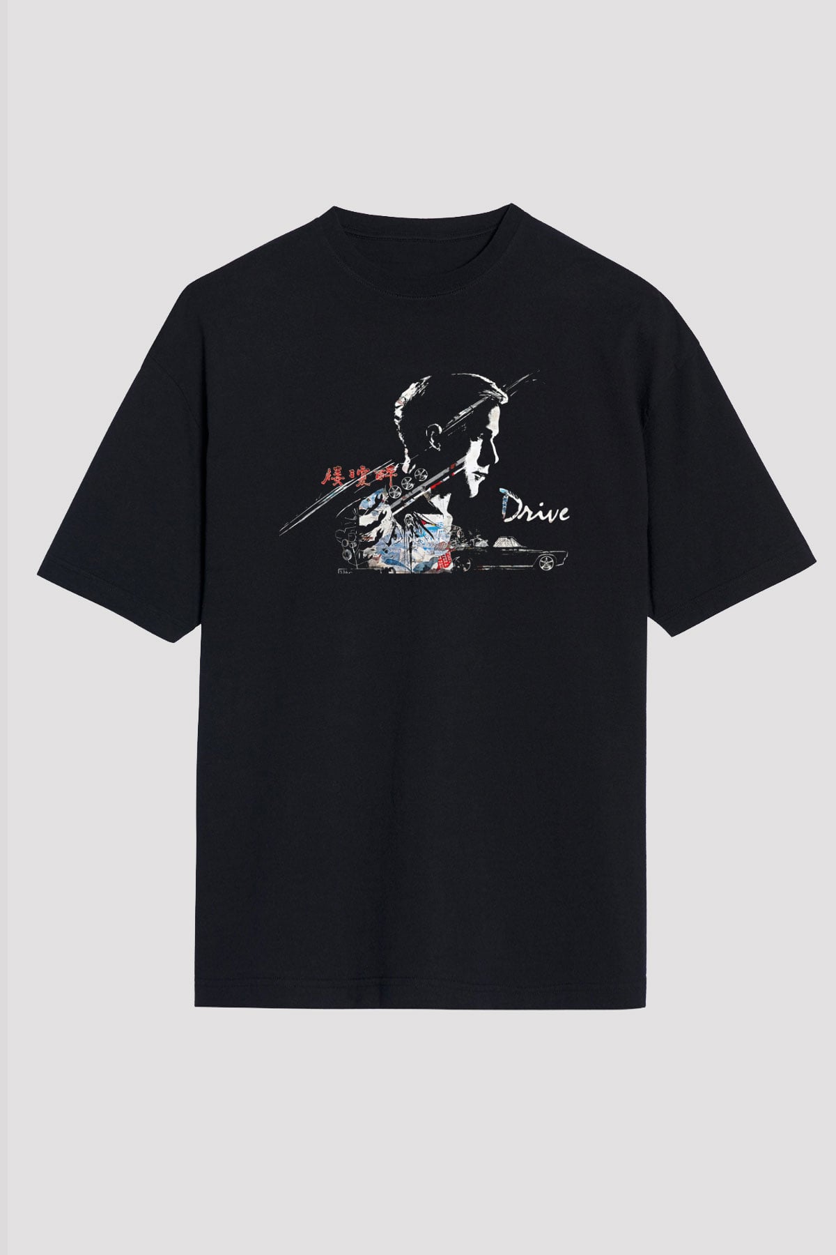 Kavinsky Baskılı Unisex Siyah Oversize Tişört - Tshirt
