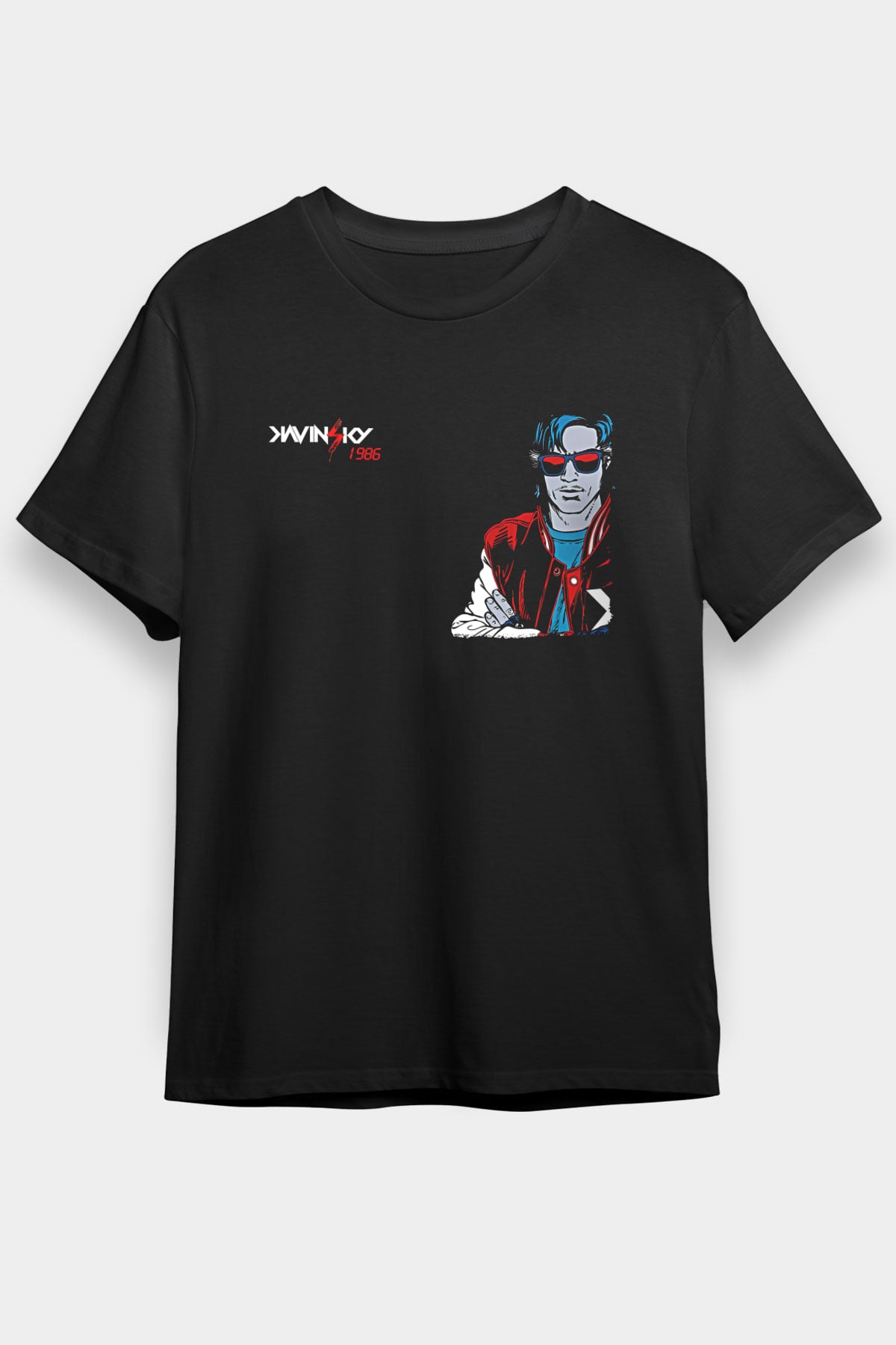 Kavinsky Baskılı Unisex Siyah Tişört - Tshirt