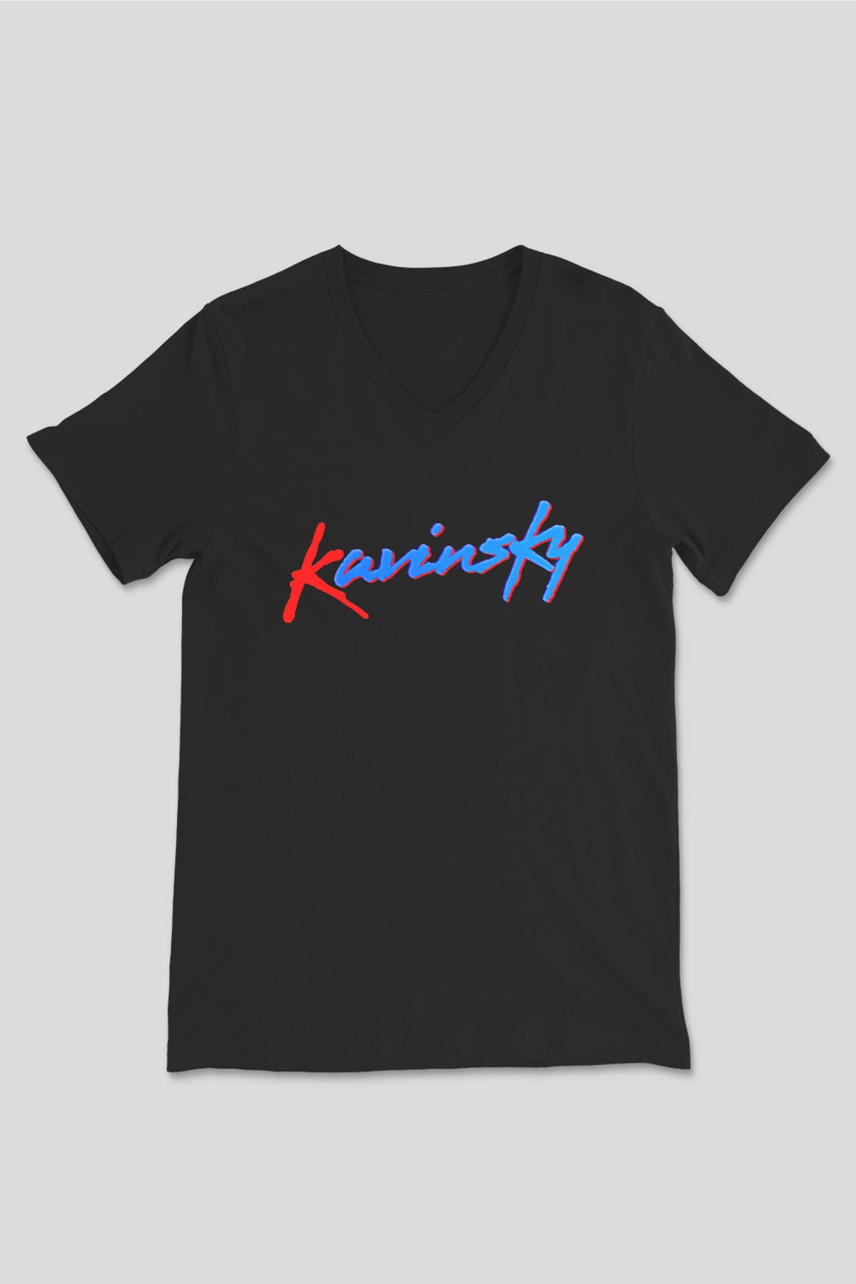 Kavinsky Baskılı Unisex Siyah V Yaka Tişört - Tshirt