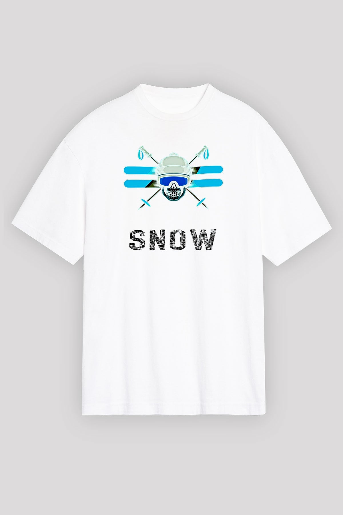 Kayak Baskılı Unisex Beyaz Oversize Tişört - Tshirt