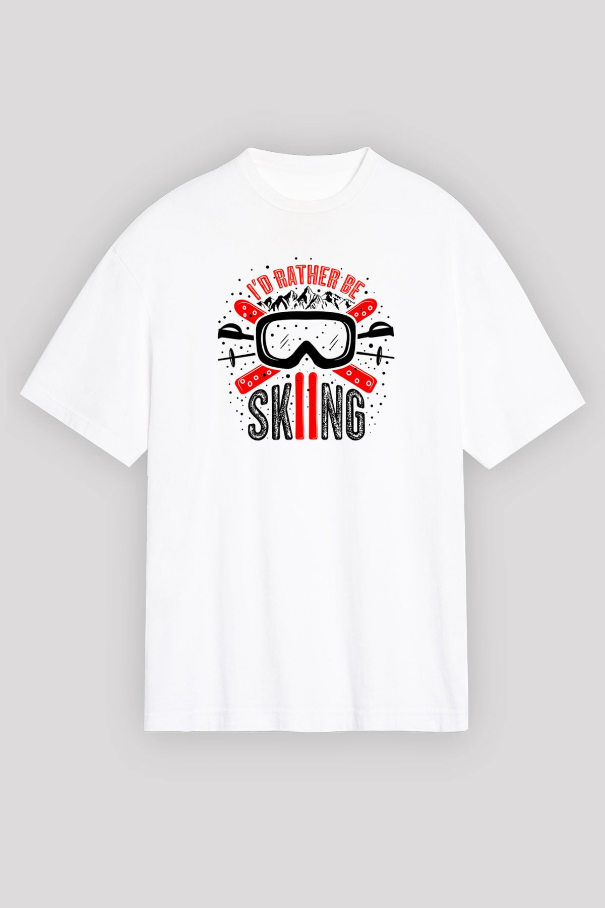 Kayak Baskılı Unisex Beyaz Oversize Tişört - Tshirt
