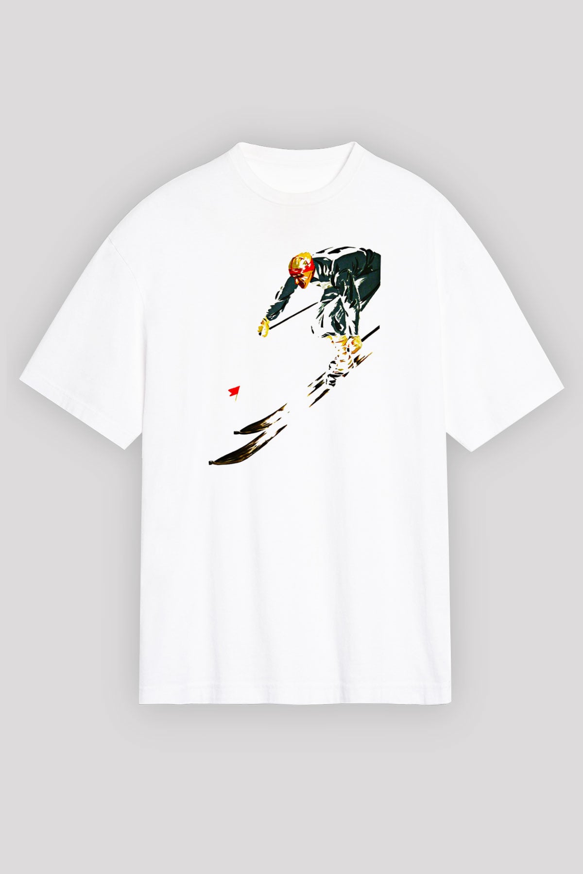 Kayak Baskılı Unisex Beyaz Oversize Tişört - Tshirt
