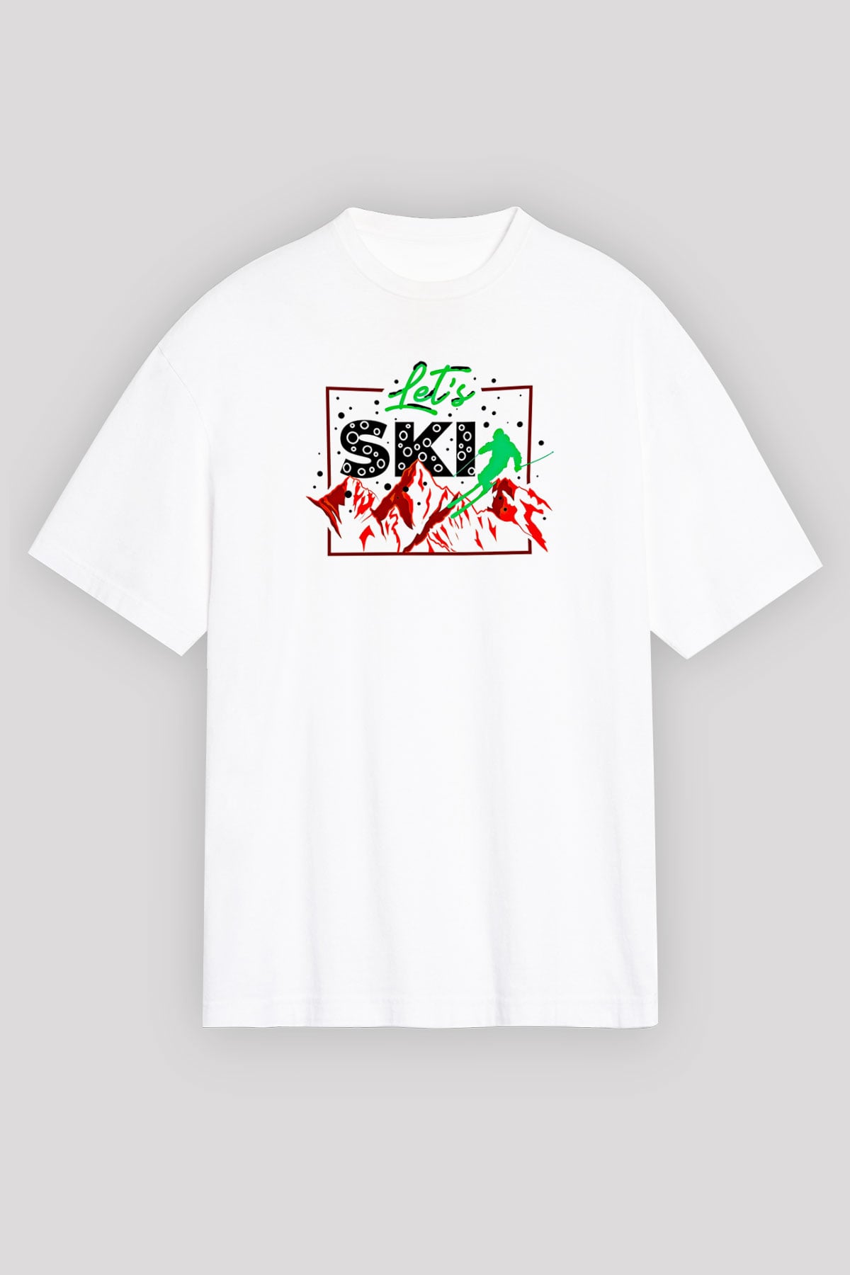 Kayak Baskılı Unisex Beyaz Oversize Tişört - Tshirt
