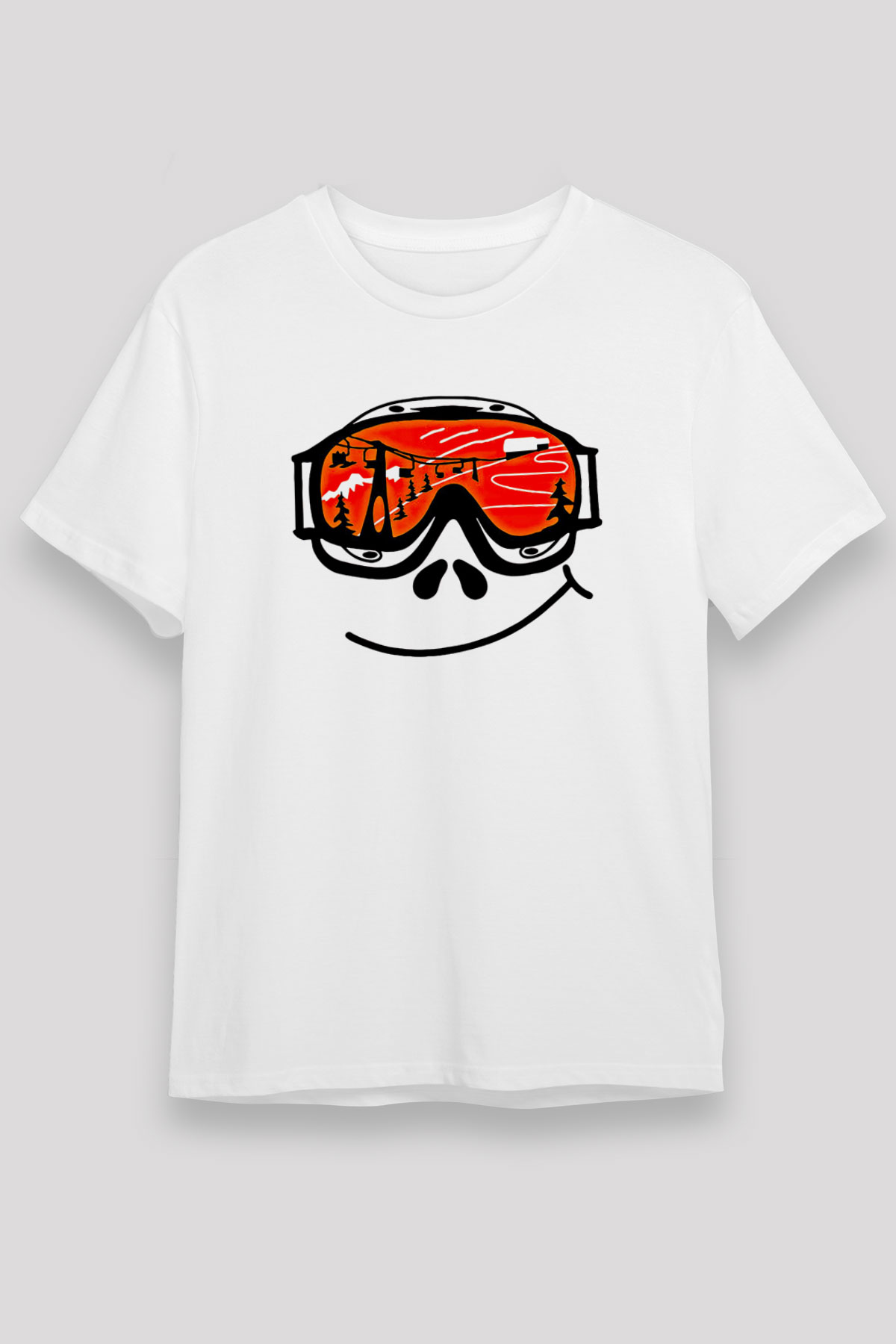 Kayak Baskılı Unisex Beyaz Tişört - Tshirt