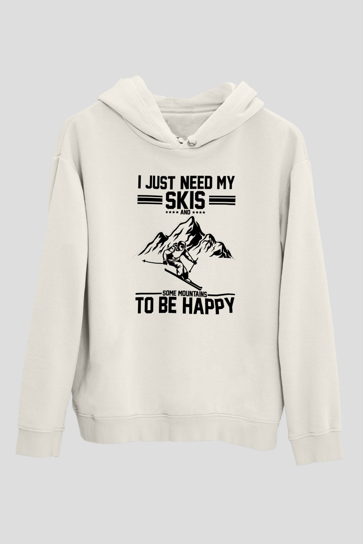 Kayak Baskılı Unisex Ekru Hoodie