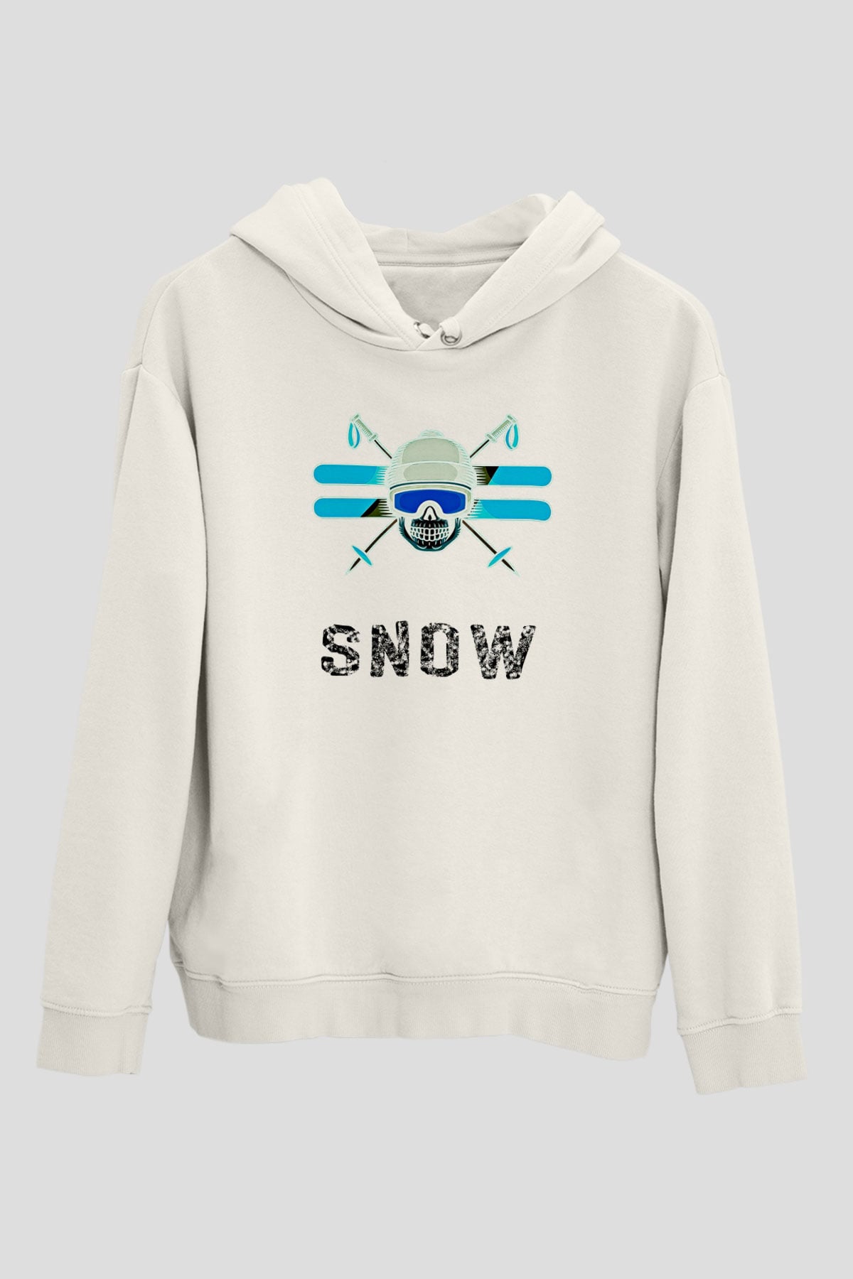 Kayak Baskılı Unisex Ekru Hoodie