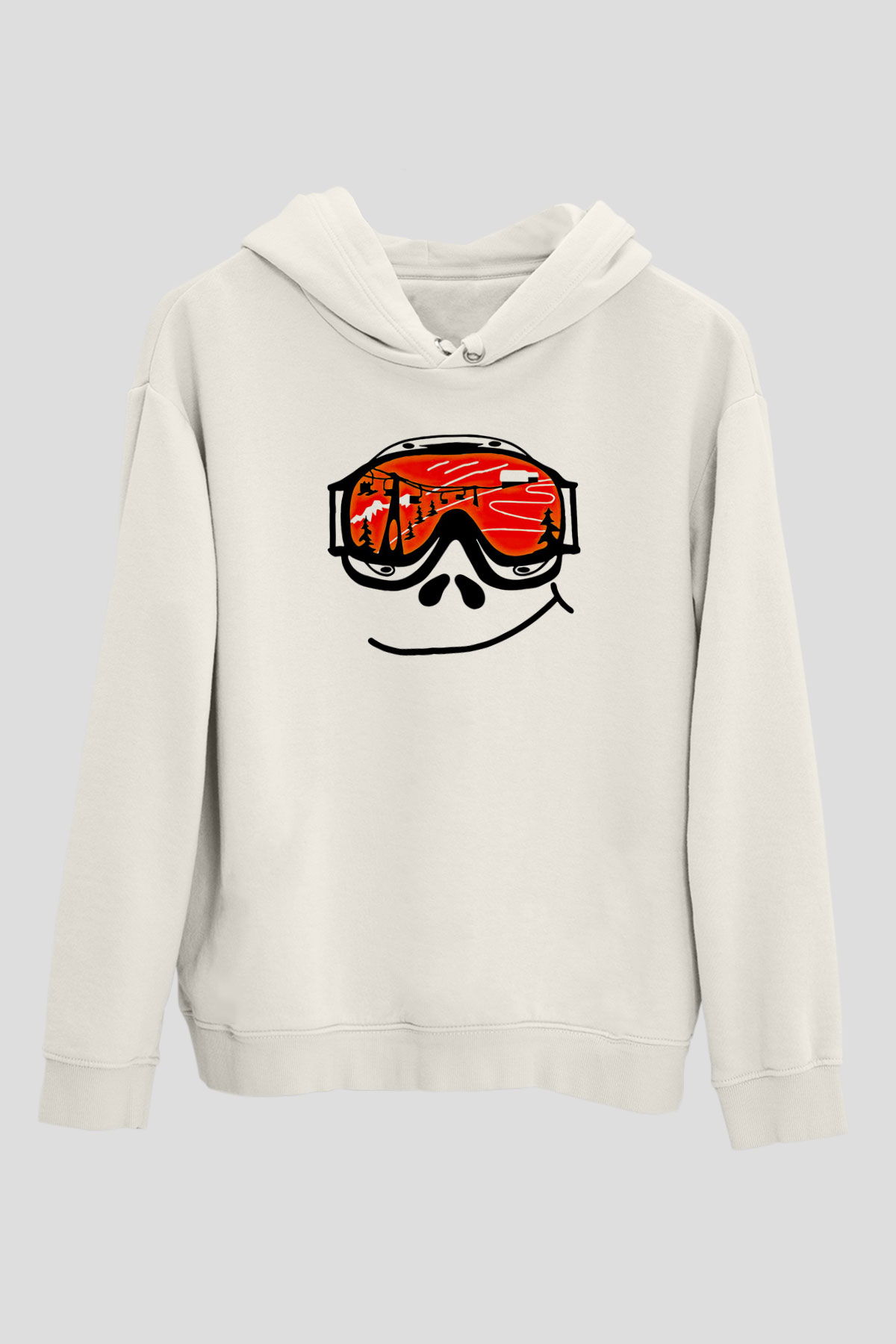 Kayak Baskılı Unisex Ekru Hoodie