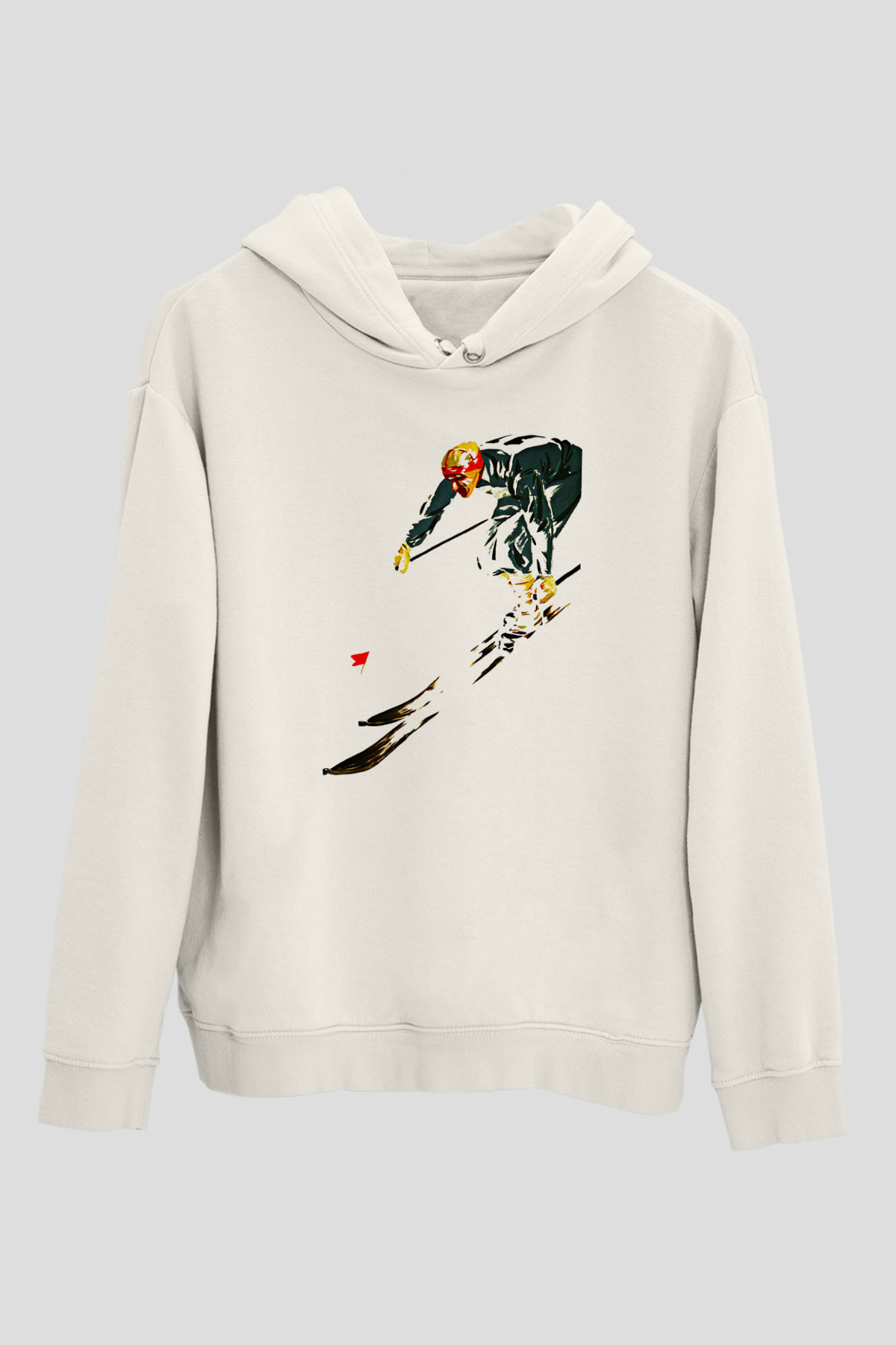 Kayak Baskılı Unisex Ekru Hoodie
