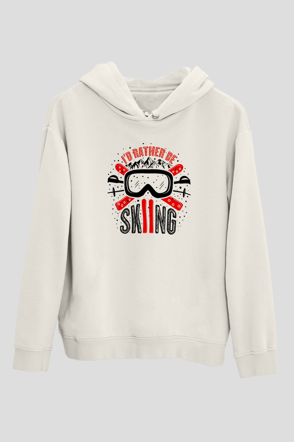 Kayak Baskılı Unisex Ekru Hoodie