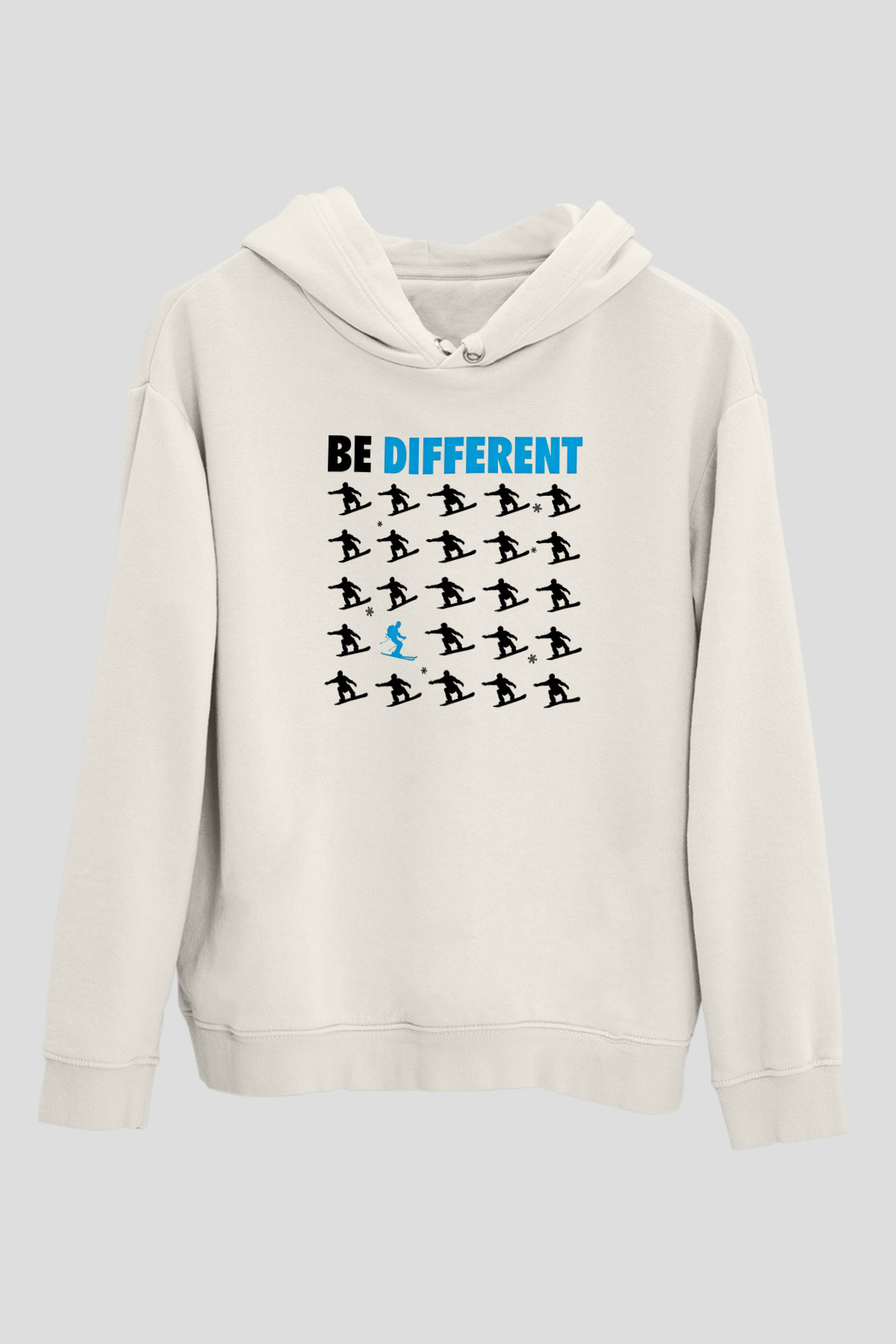 Kayak Baskılı Unisex Ekru Hoodie
