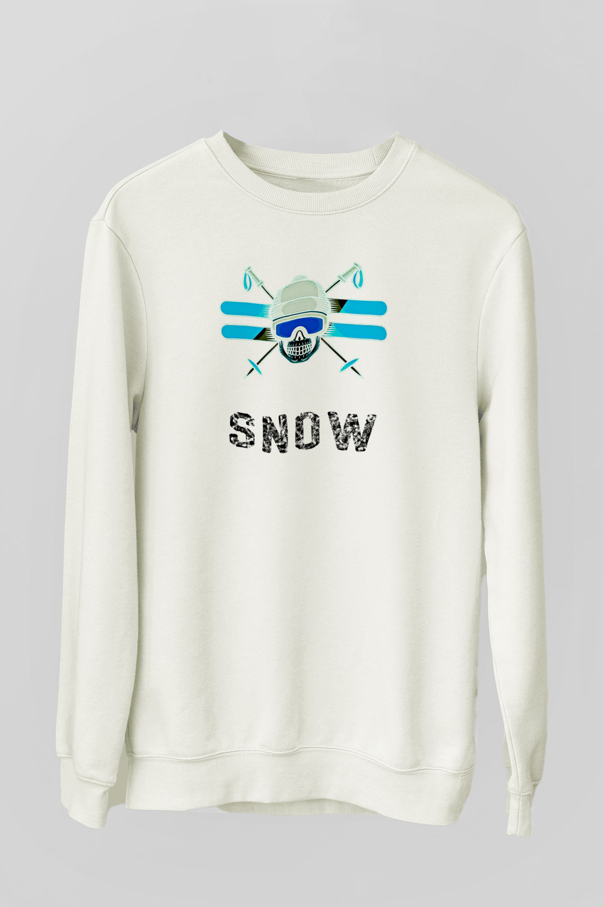 Kayak Baskılı Unisex Ekru Sweatshirt