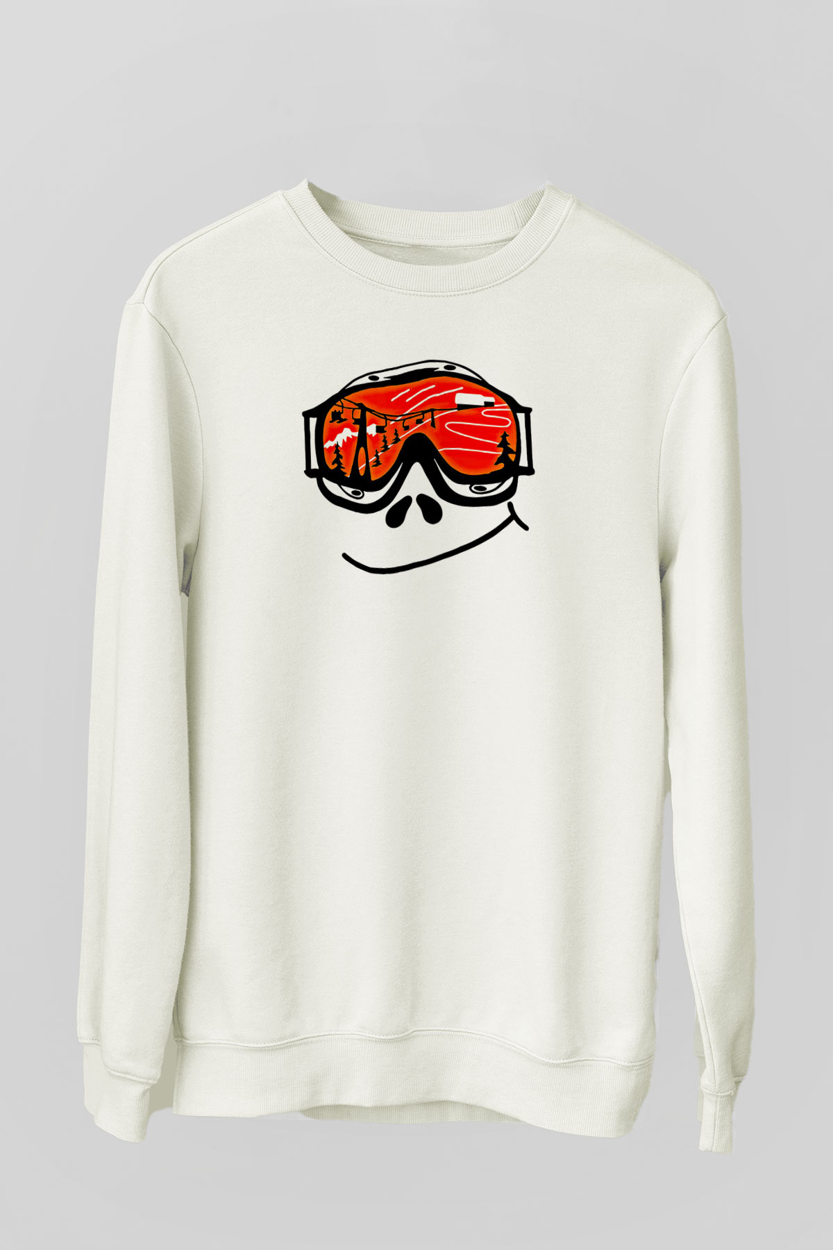 Kayak Baskılı Unisex Ekru Sweatshirt