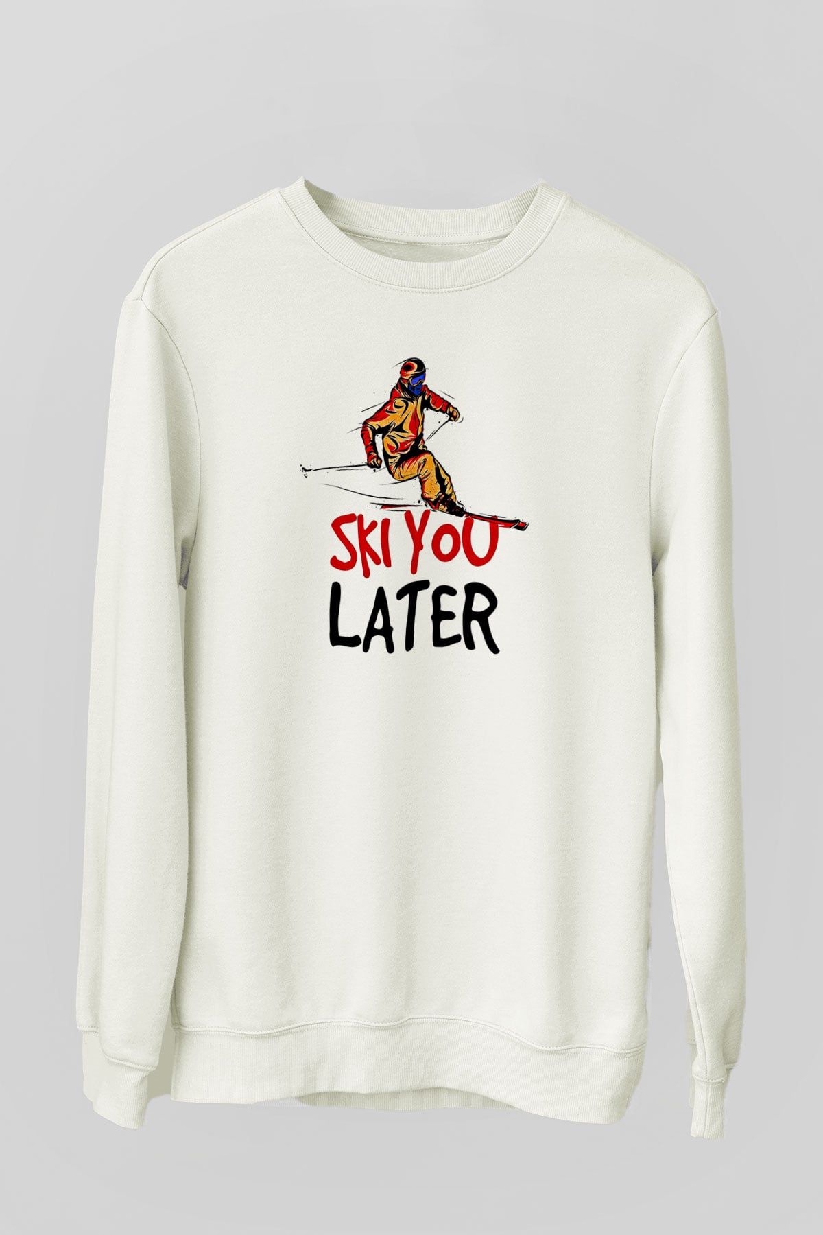 Kayak Baskılı Unisex Ekru Sweatshirt