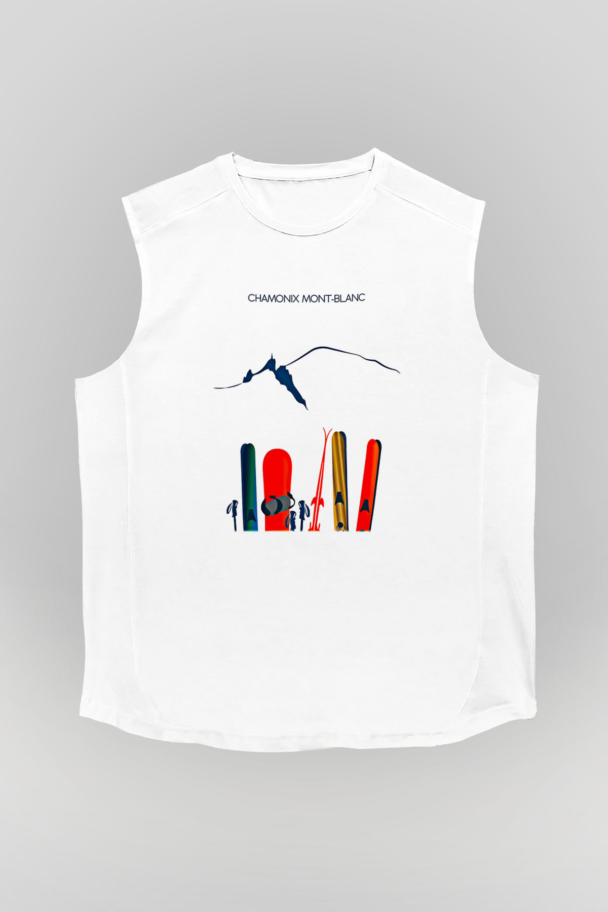 Kayak Baskılı Unisex Kolsuz Beyaz Tişört