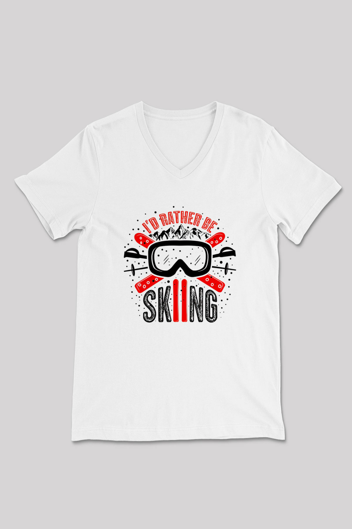 Kayak Baskılı Unisex V Yaka Tişört - Tshirt