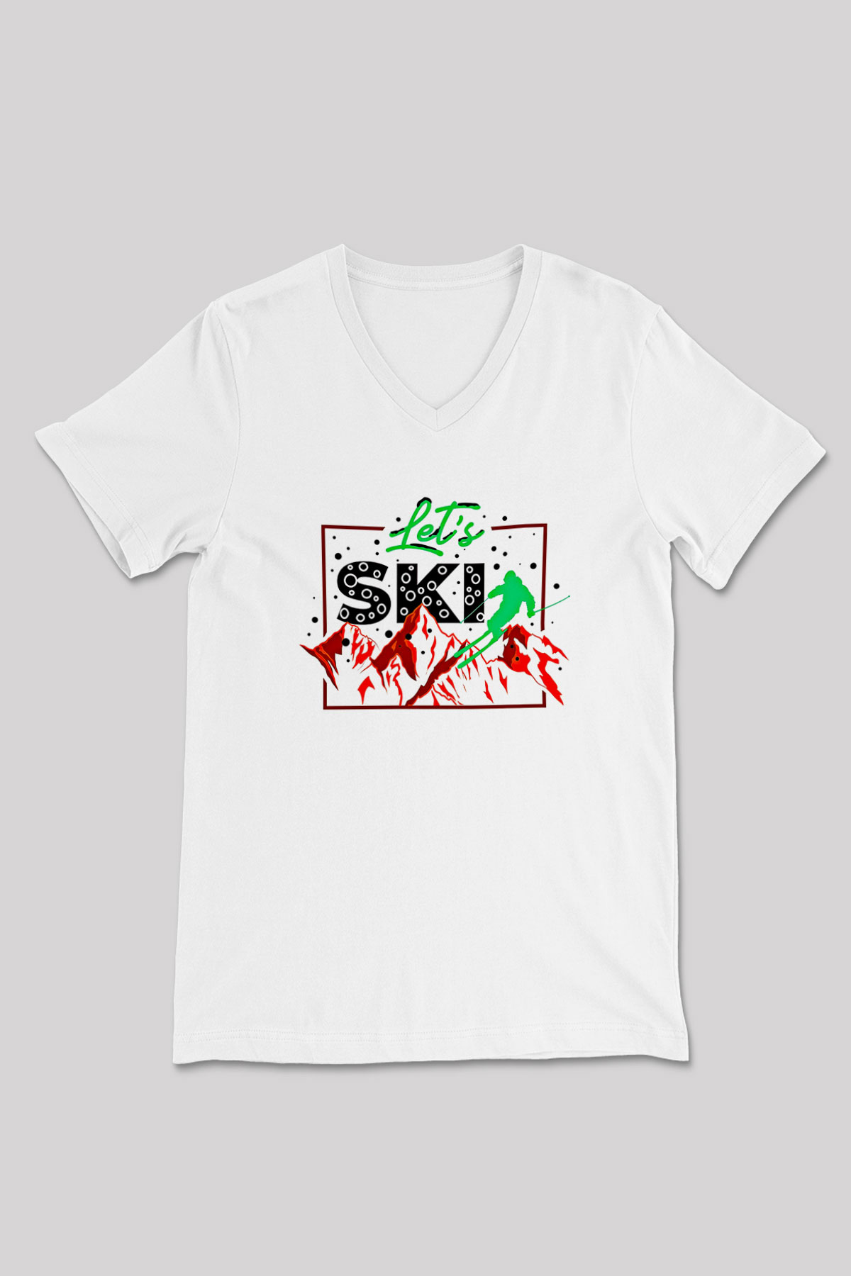 Kayak Baskılı Unisex V Yaka Tişört - Tshirt