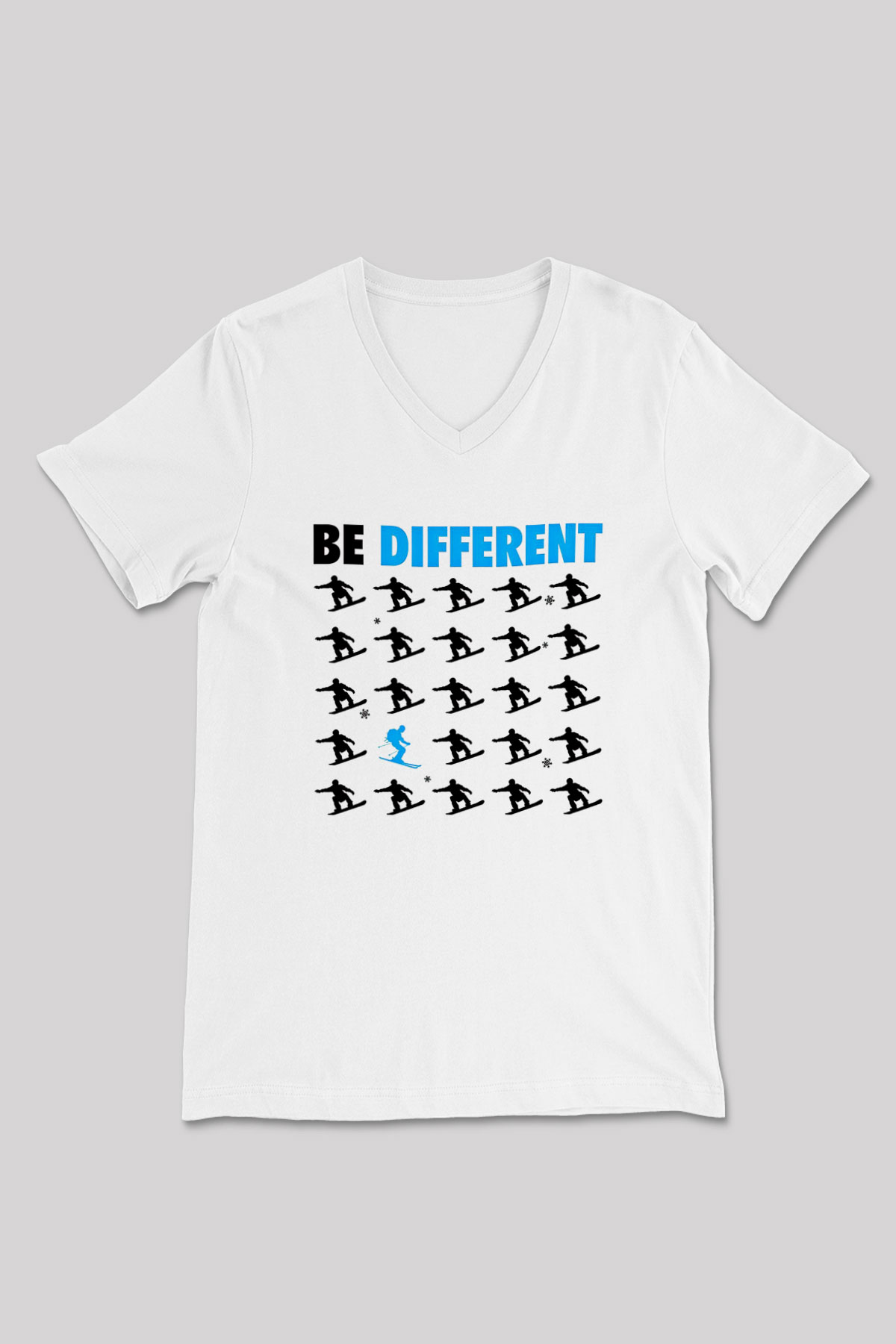 Kayak Baskılı Unisex V Yaka Tişört - Tshirt