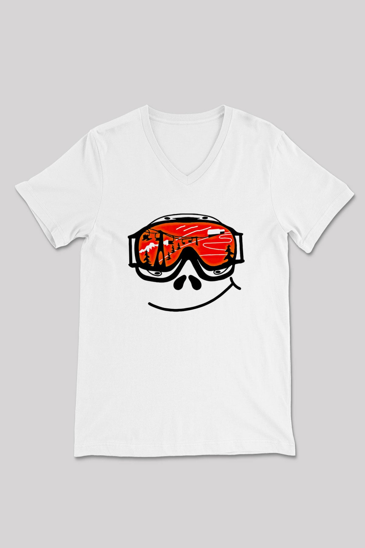 Kayak Baskılı Unisex V Yaka Tişört - Tshirt