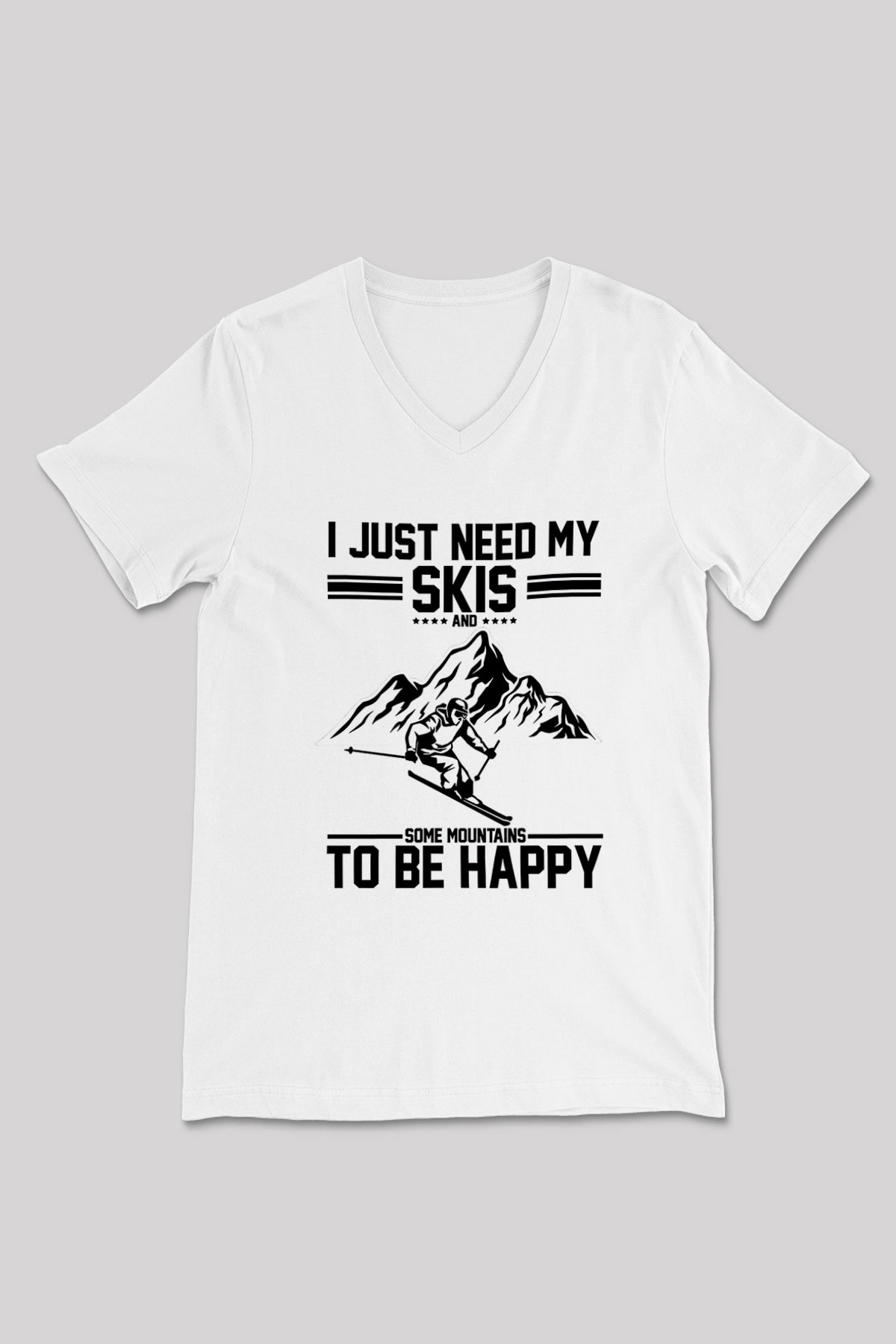 Kayak Baskılı Unisex V Yaka Tişört - Tshirt