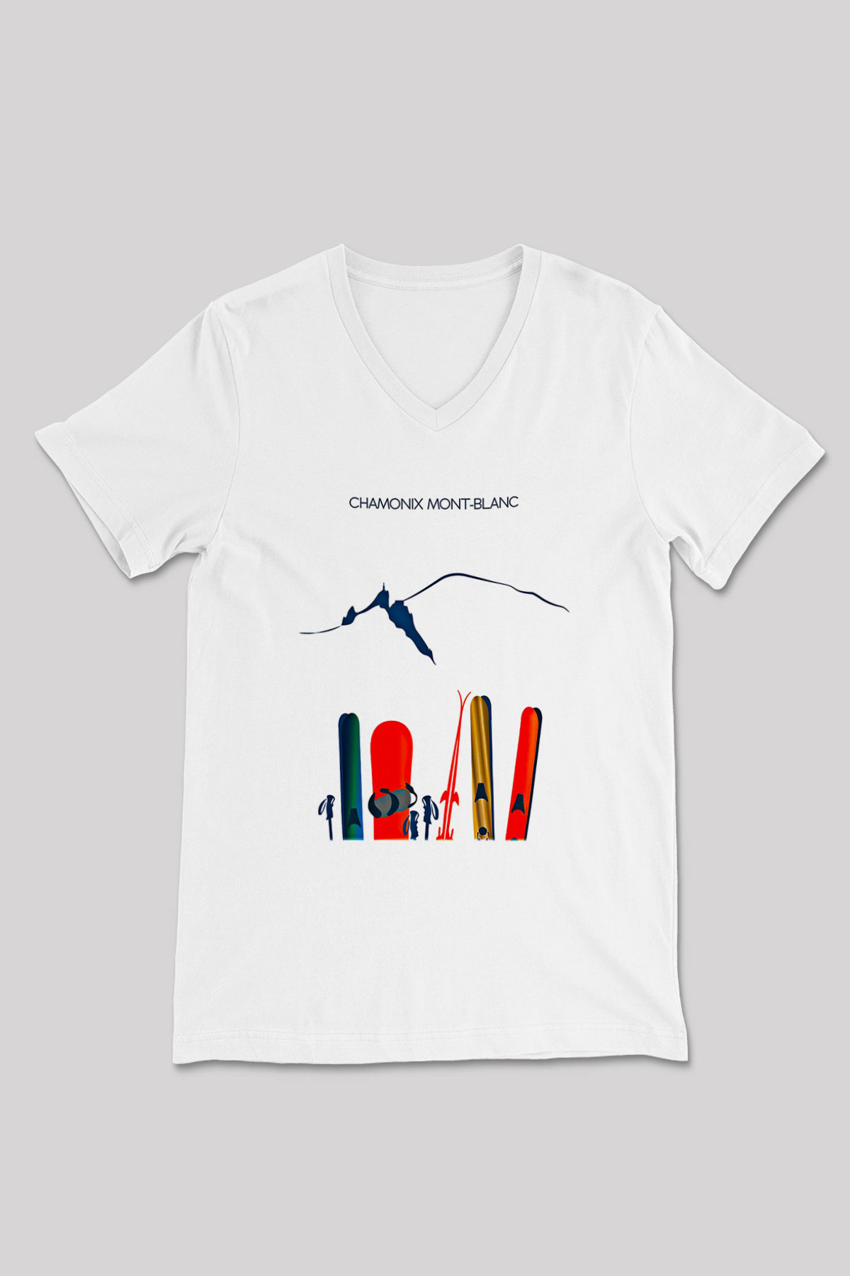 Kayak Baskılı Unisex V Yaka Tişört - Tshirt