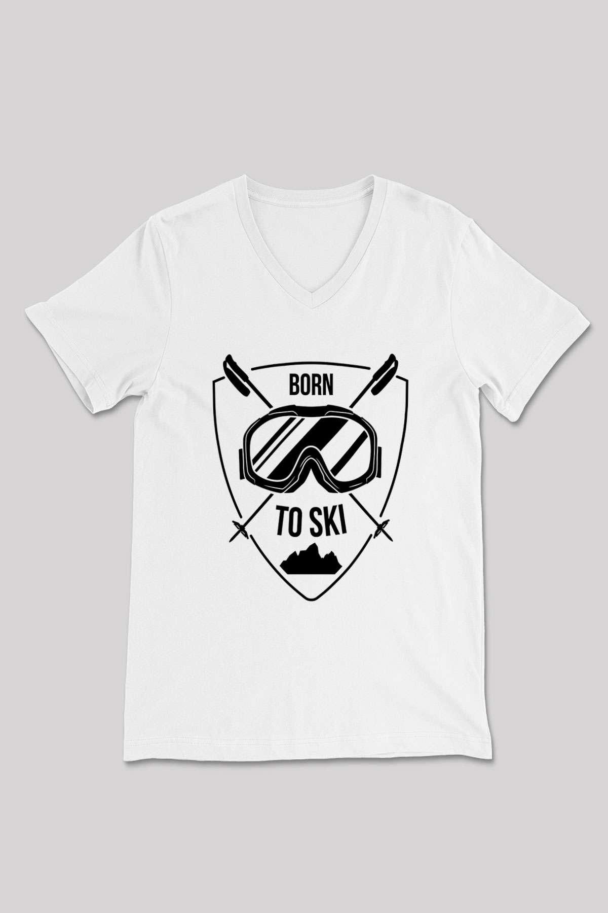 Kayak Baskılı Unisex V Yaka Tişört - Tshirt