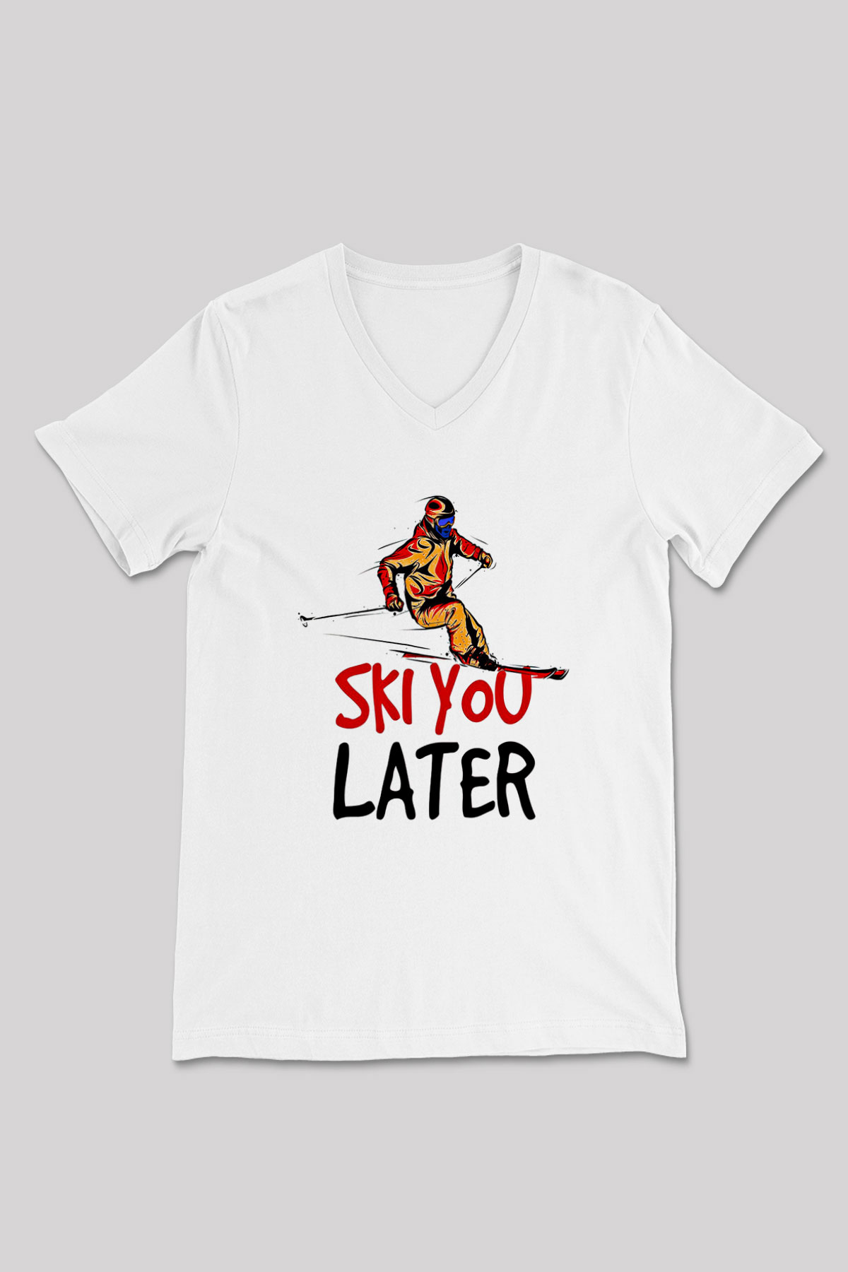 Kayak Baskılı Unisex V Yaka Tişört - Tshirt