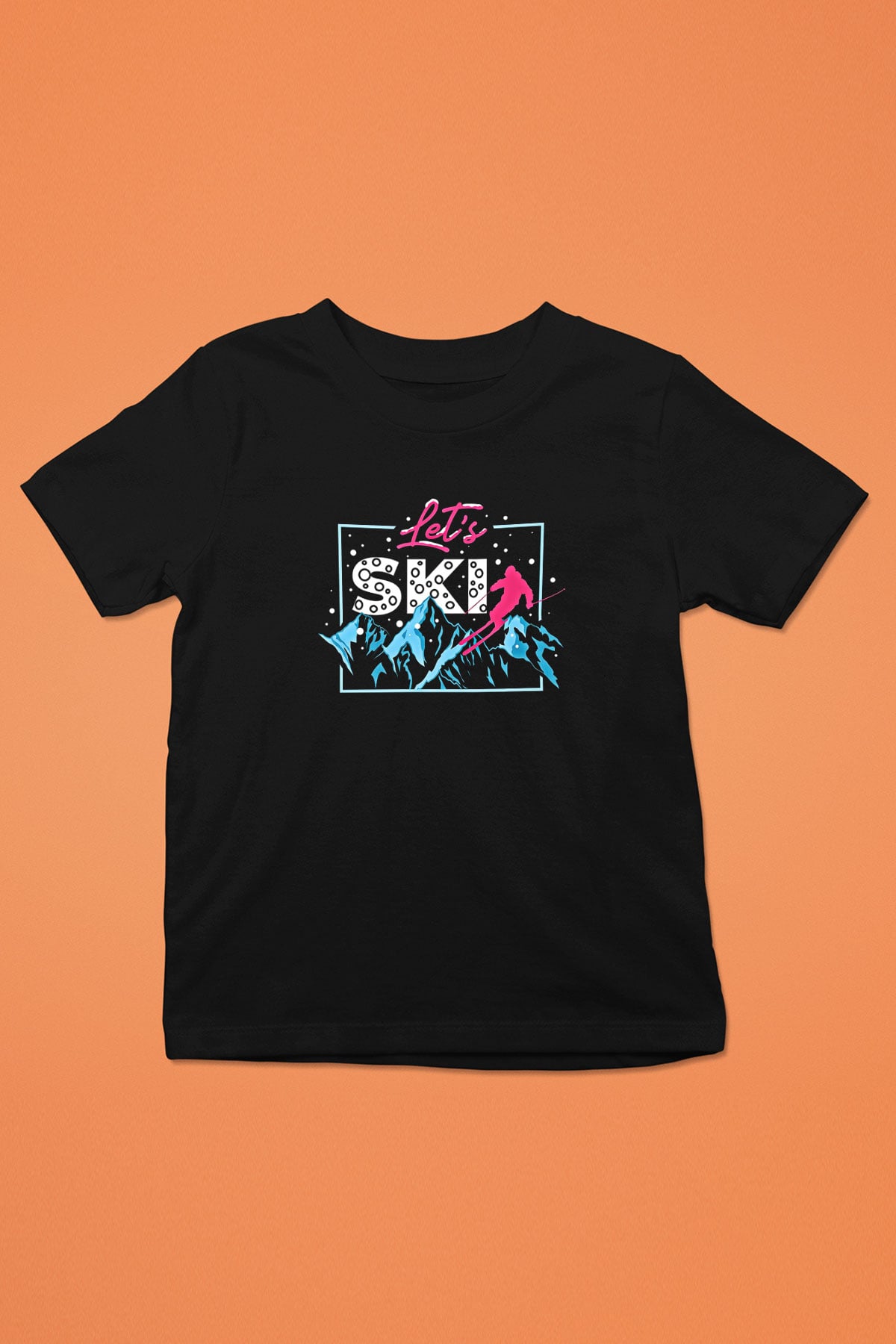 Kayak - Ski Baskılı Unisex Siyah Çocuk Tİşörtü - Tshirt