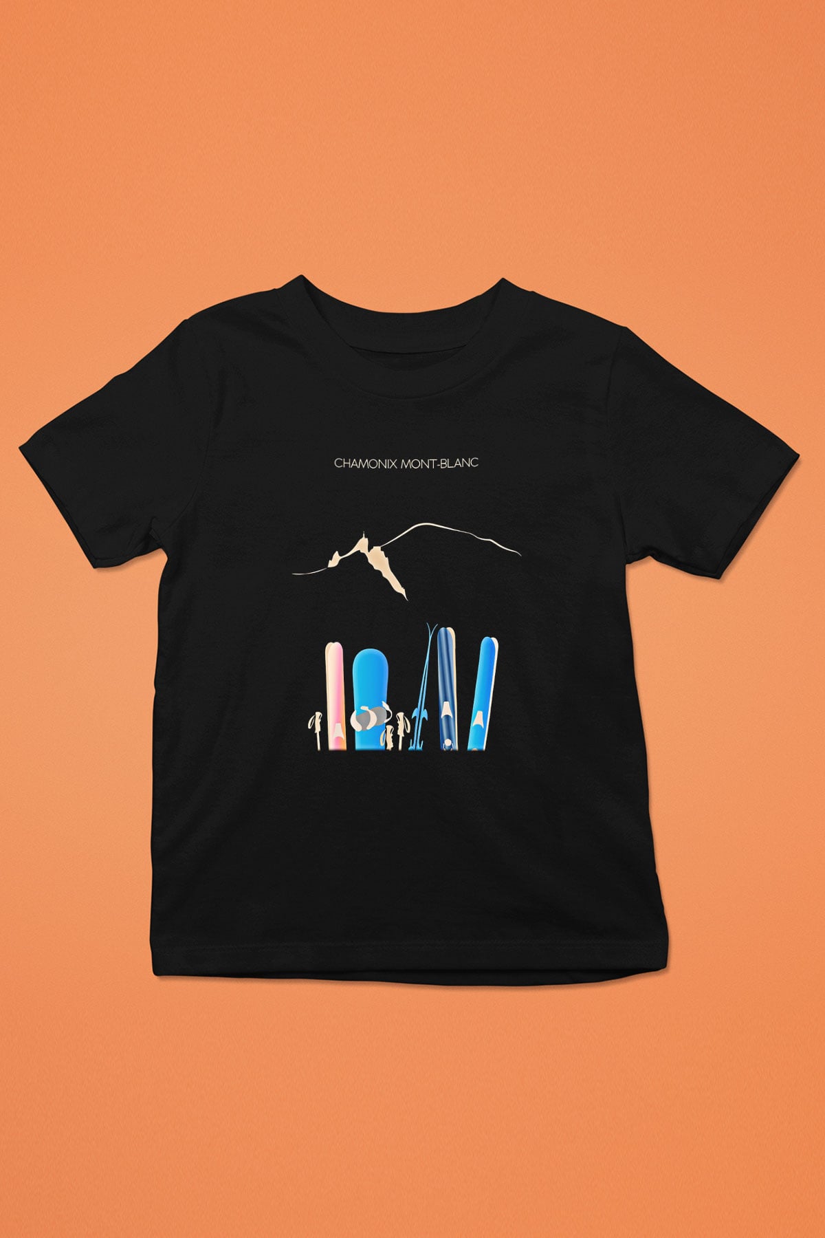 Kayak - Ski Baskılı Unisex Siyah Çocuk Tİşörtü - Tshirt