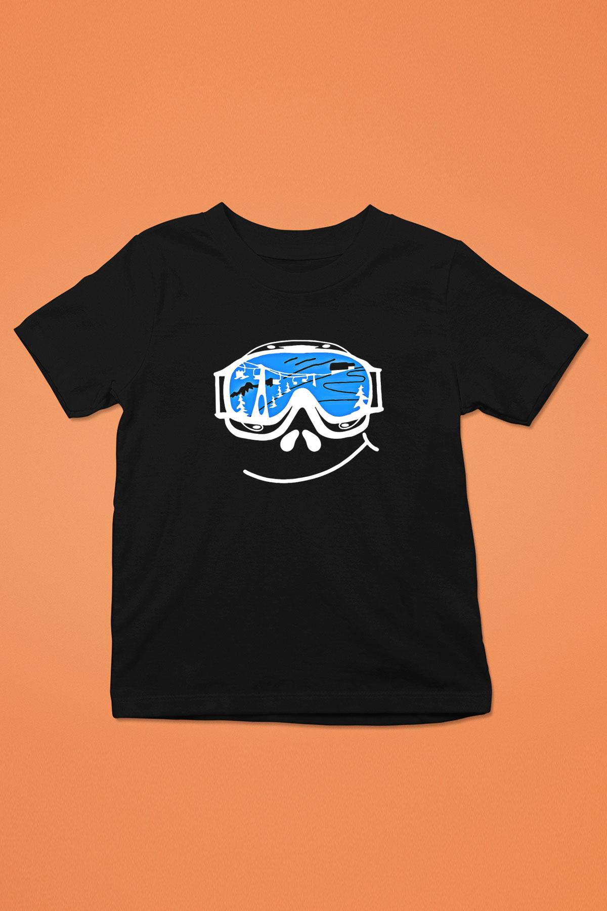 Kayak - Ski Baskılı Unisex Siyah Çocuk Tİşörtü - Tshirt