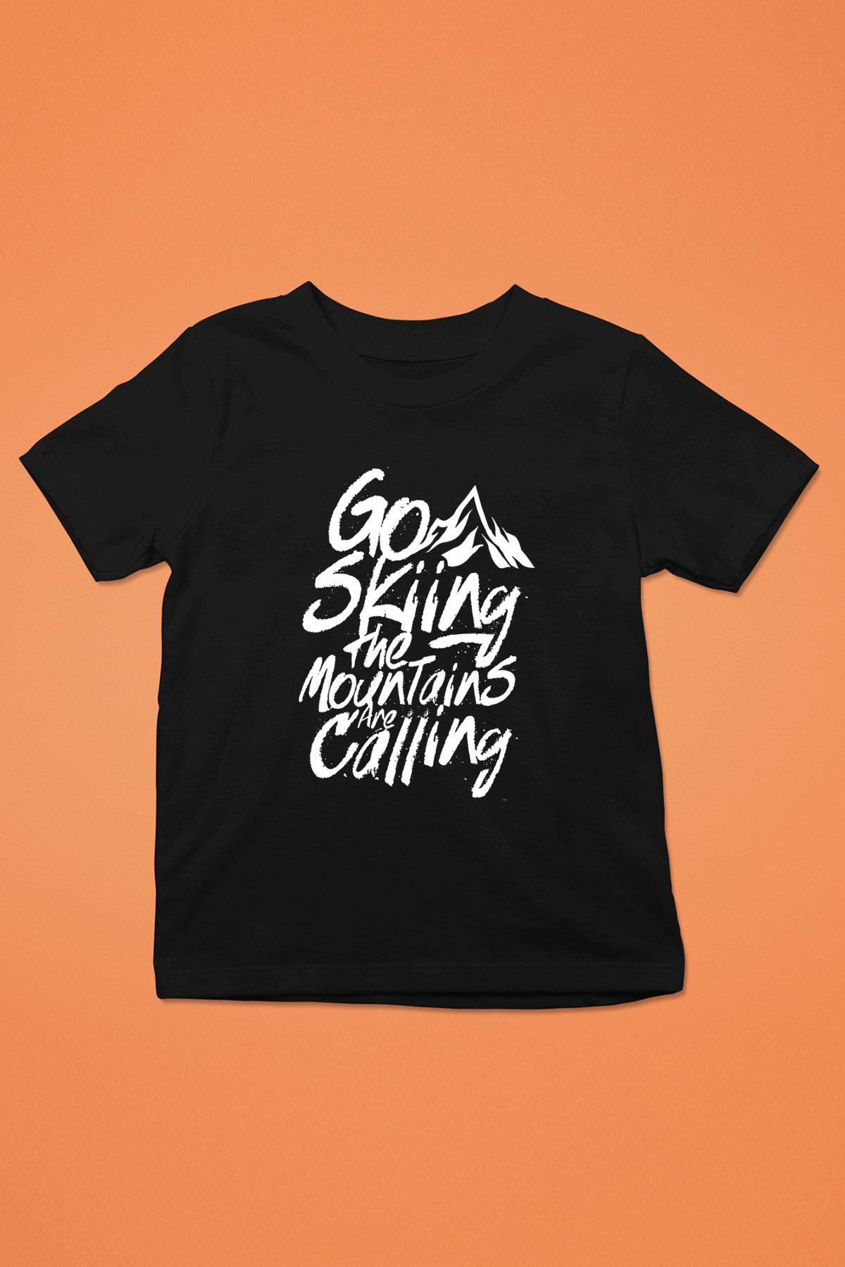 Kayak - Ski Baskılı Unisex Siyah Çocuk Tİşörtü - Tshirt