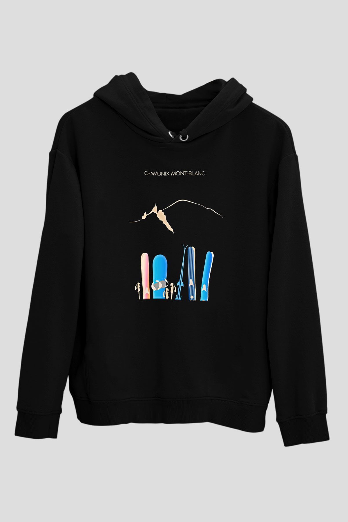 Kayak - Ski Baskılı Unisex Siyah Hoodie