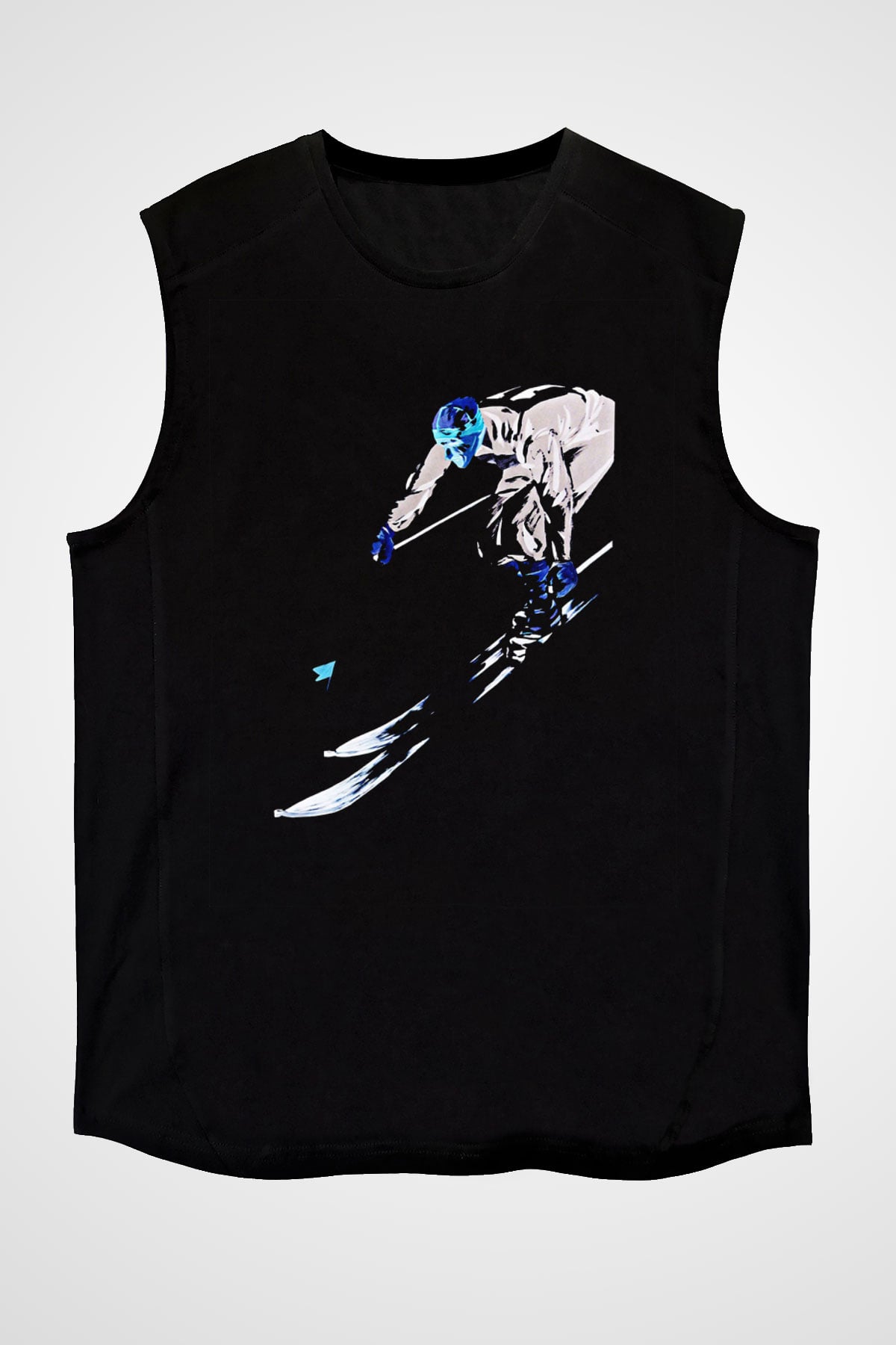 Kayak - Ski Baskılı Unisex Siyah Kolsuz Tişört