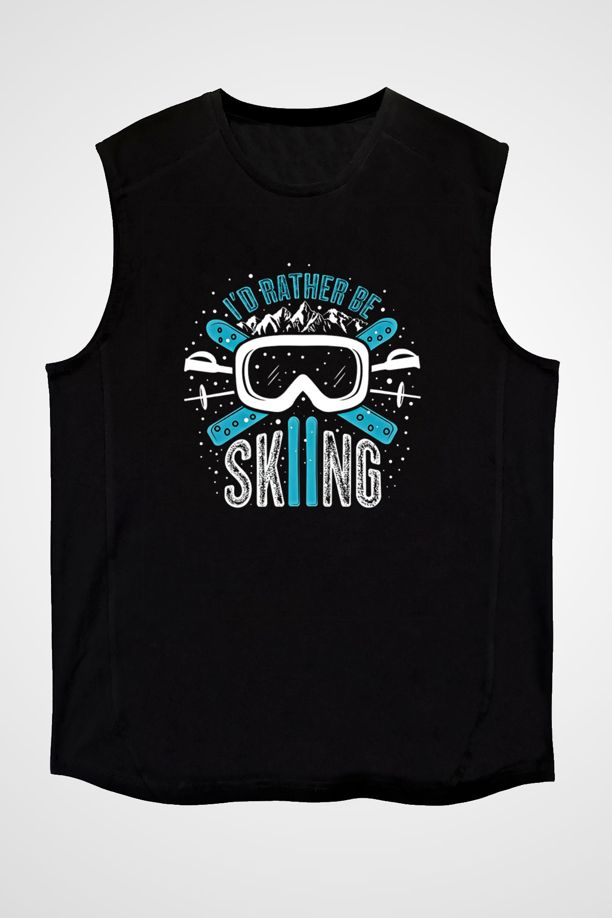 Kayak - Ski Baskılı Unisex Siyah Kolsuz Tişört