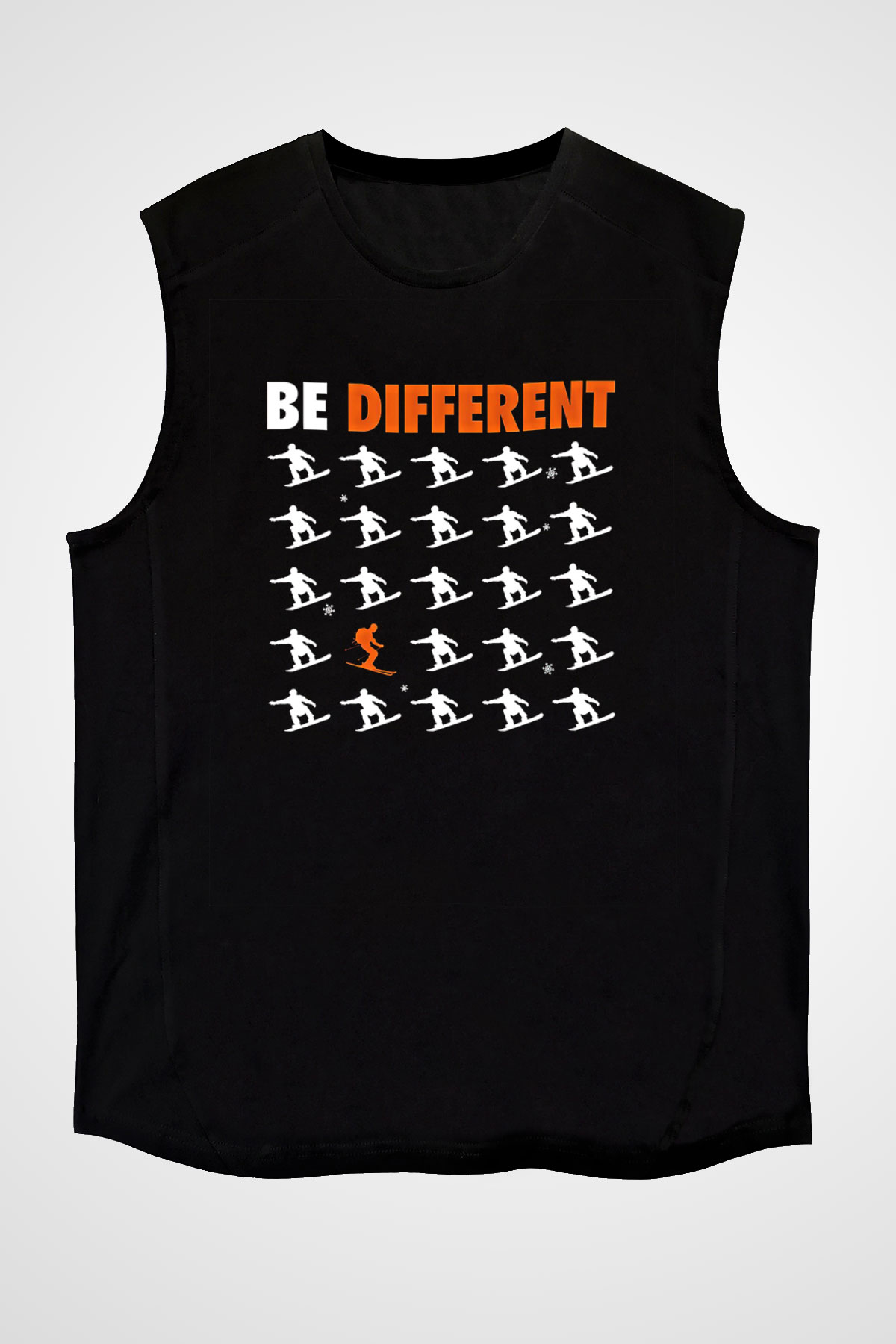 Kayak - Ski Baskılı Unisex Siyah Kolsuz Tişört