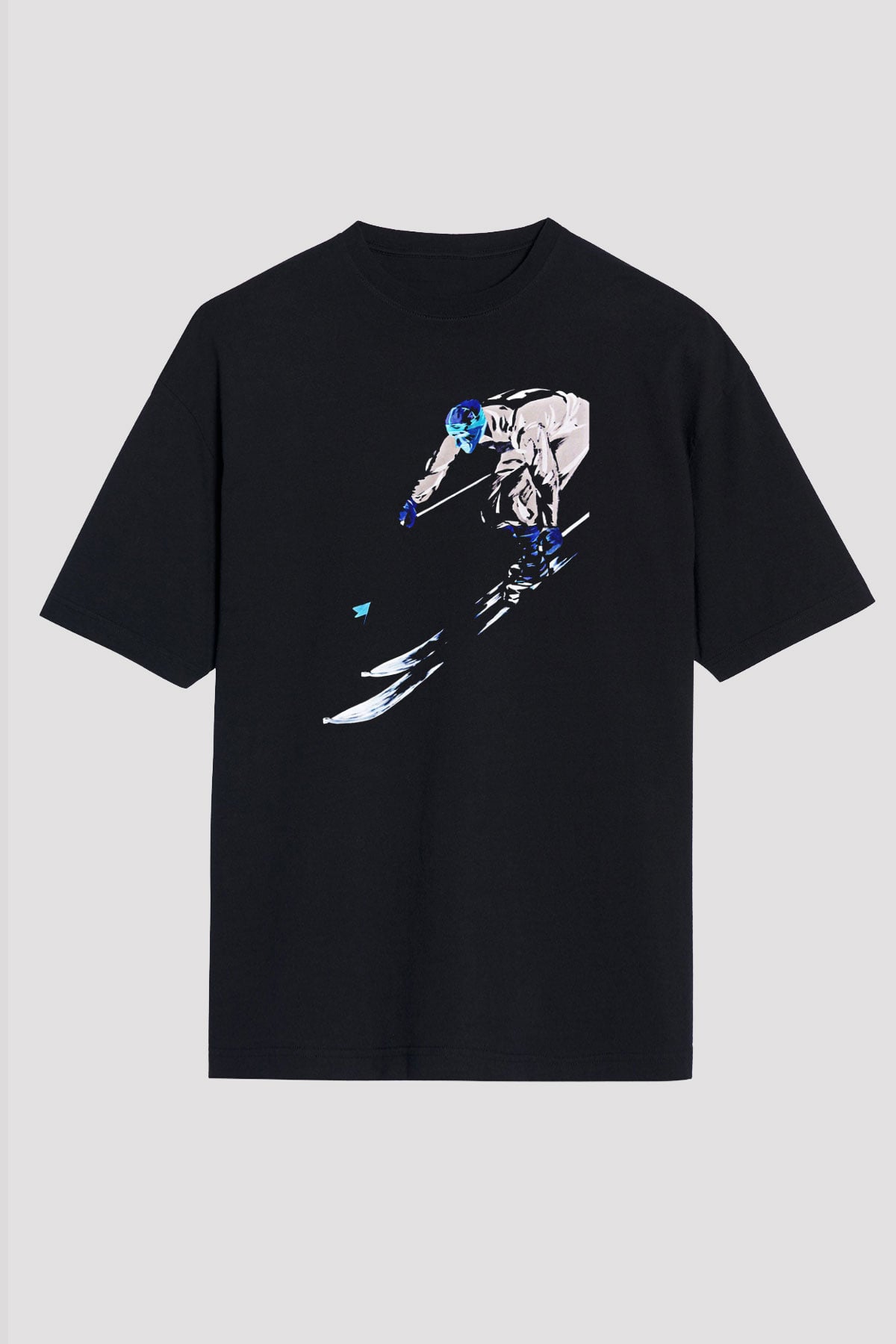 Kayak - Ski Baskılı Unisex Siyah Oversize Tişört