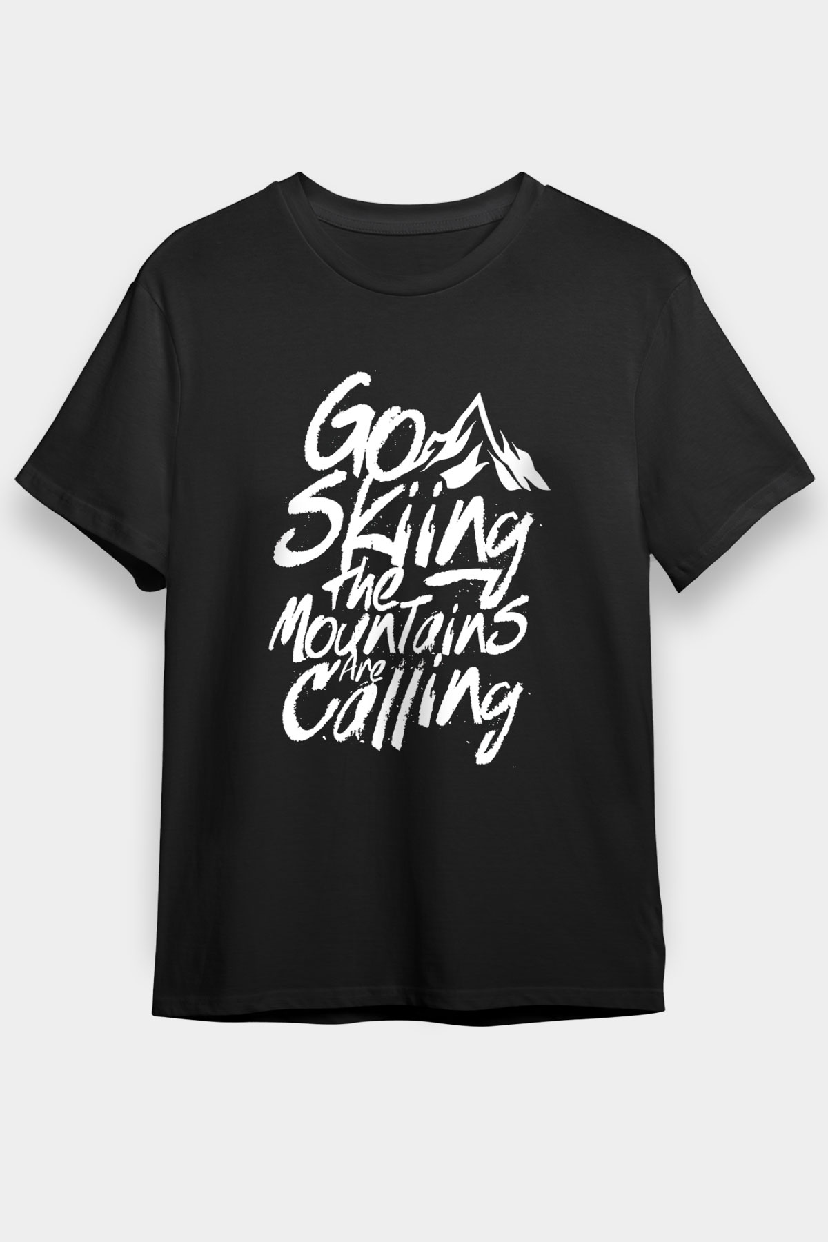 Kayak - Ski Baskılı Unisex Siyah Tişört - Tshirt