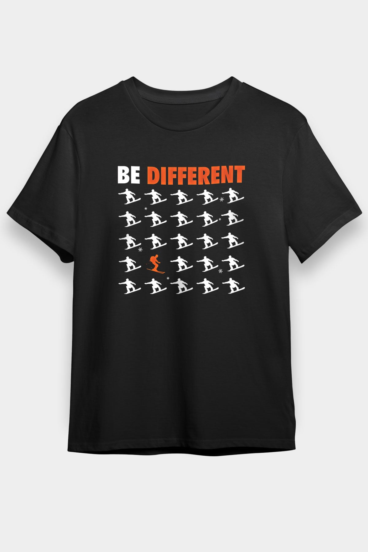 Kayak - Ski Baskılı Unisex Siyah Tişört - Tshirt