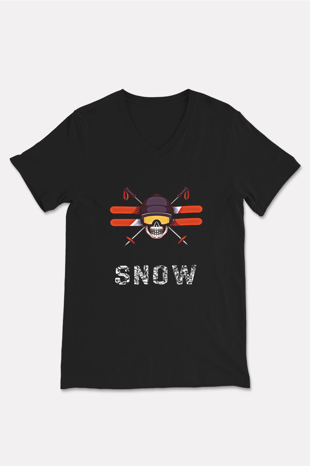 Kayak - Ski Baskılı Unisex Siyah V Yaka Tişört