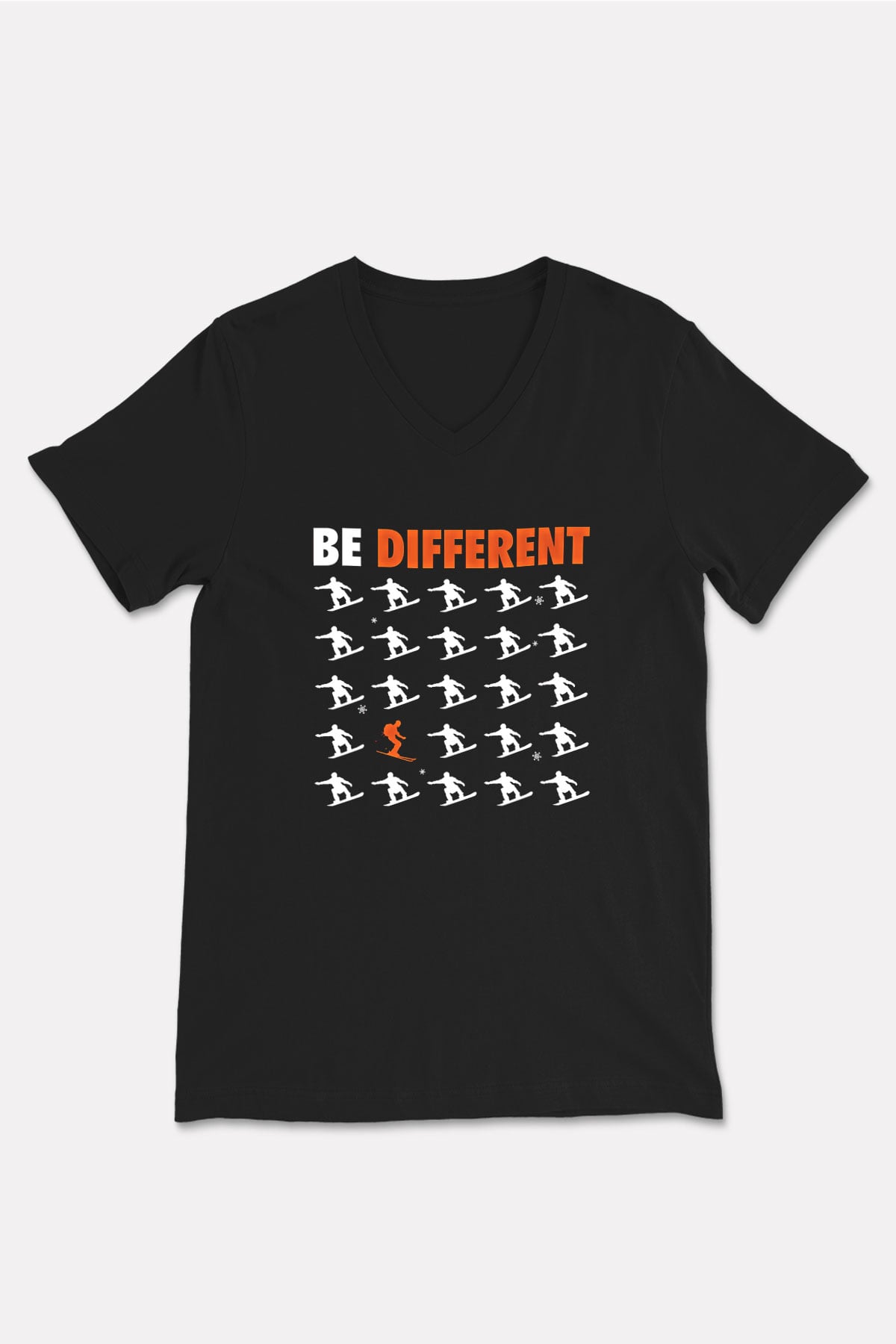 Kayak - Ski Baskılı Unisex Siyah V Yaka Tişört