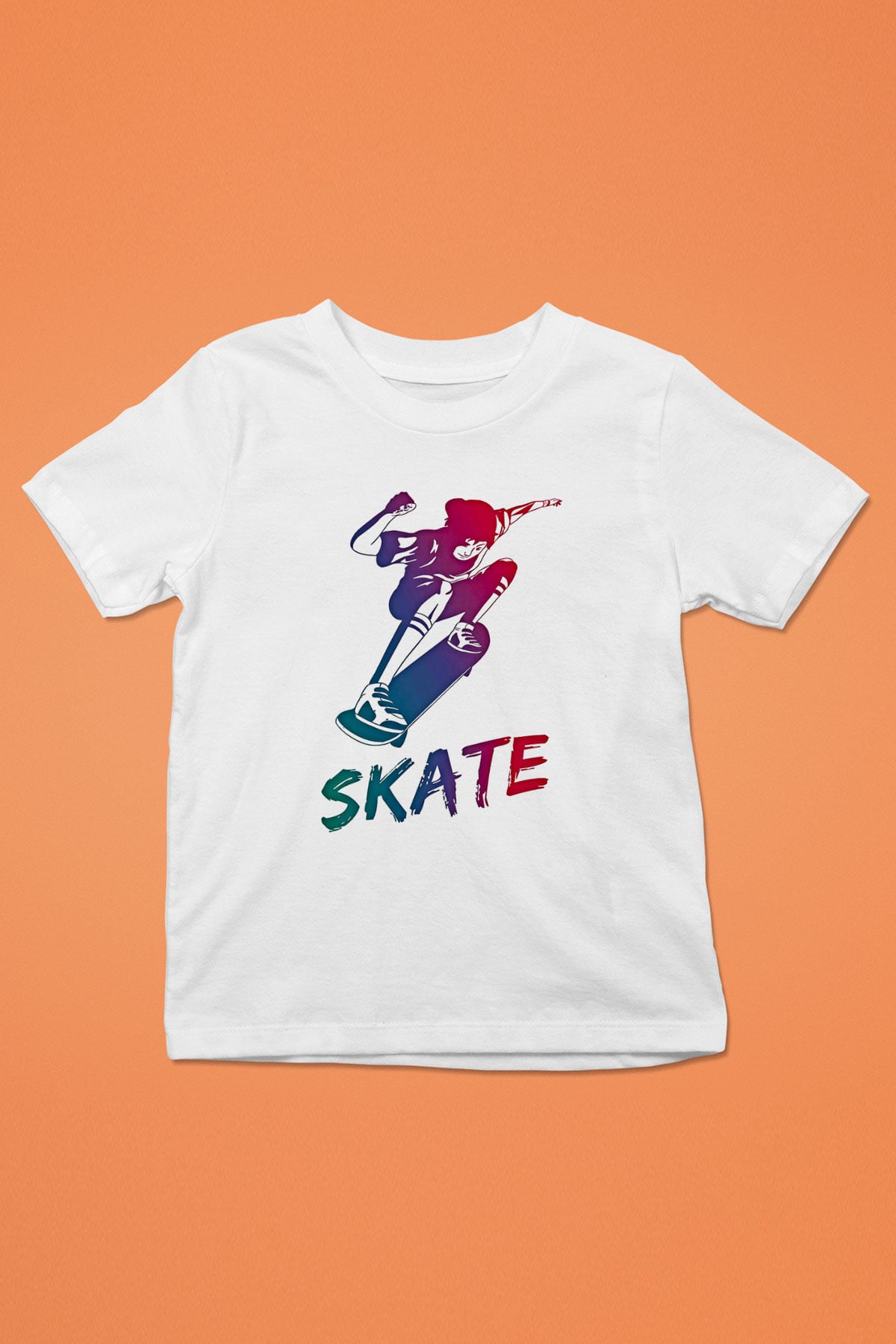 Kaykay Baskılı Unisex Beyaz Çocuk Tişört - Tshirt