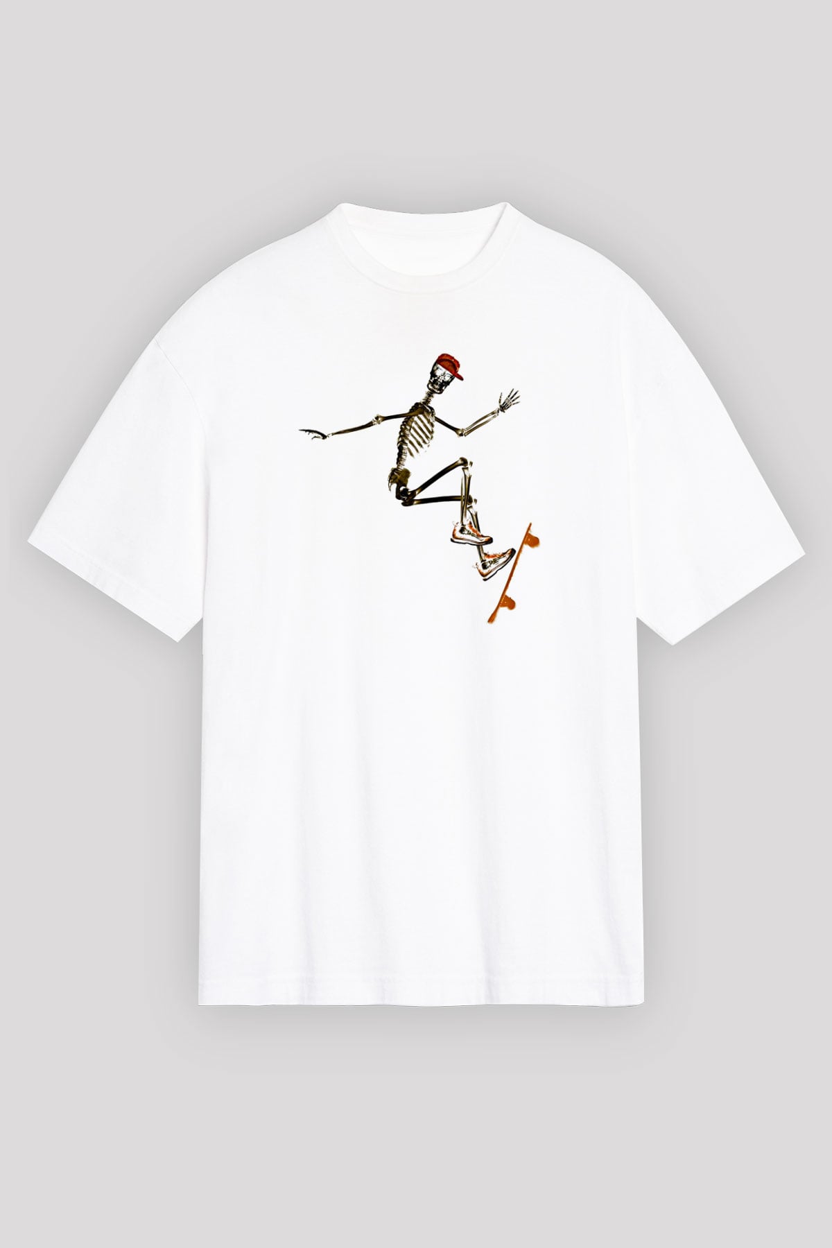Kaykay Baskılı Unisex Beyaz Oversize Tişört - Tshirt