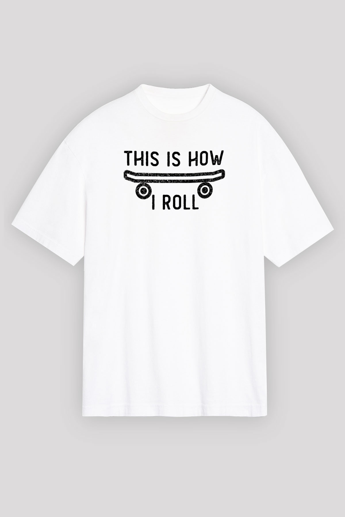 Kaykay Baskılı Unisex Beyaz Oversize Tişört - Tshirt