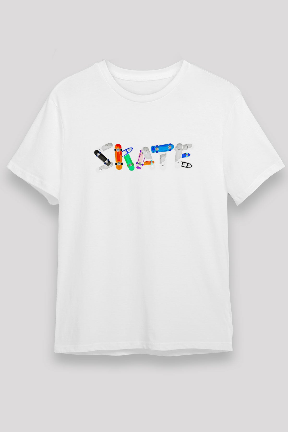 Kaykay Baskılı Unisex Beyaz Tişört - Tshirt