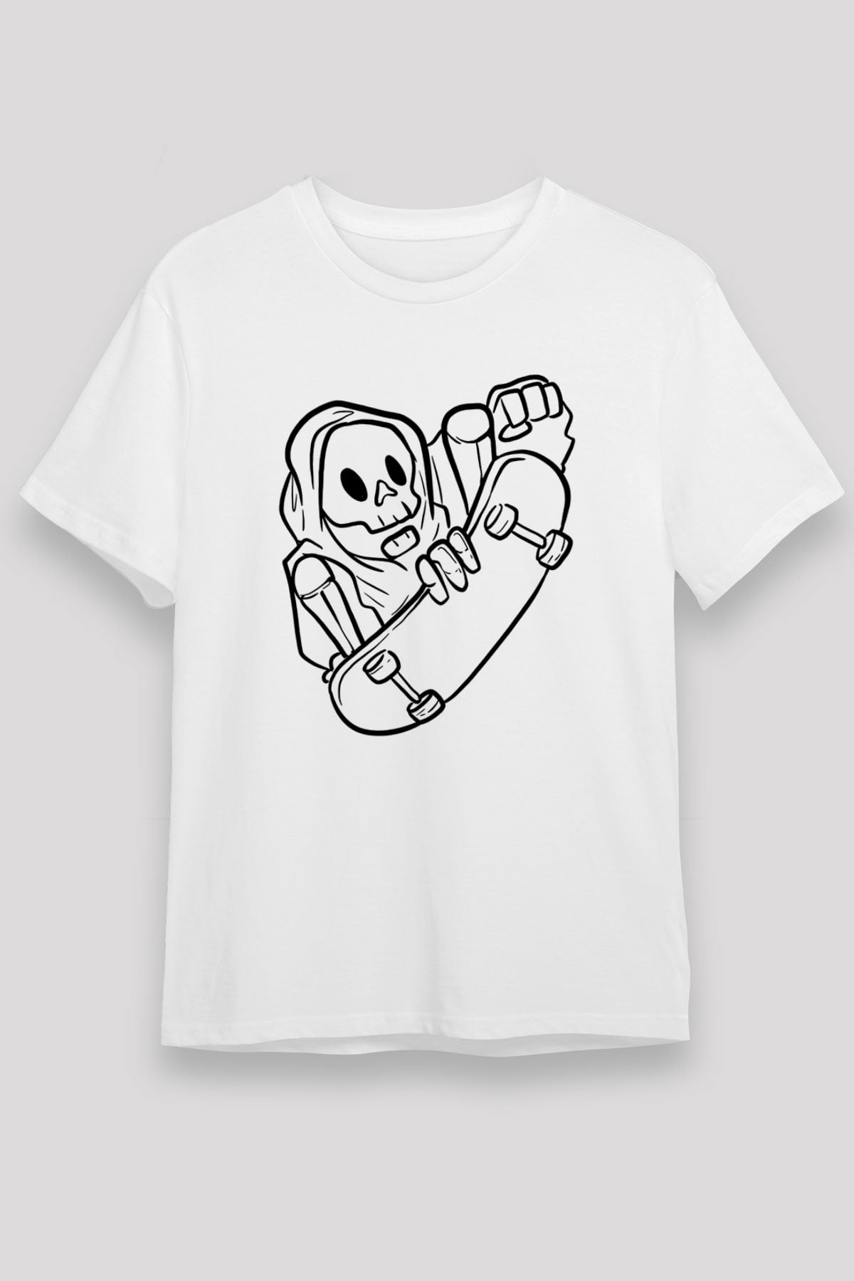 Kaykay Baskılı Unisex Beyaz Tişört - Tshirt