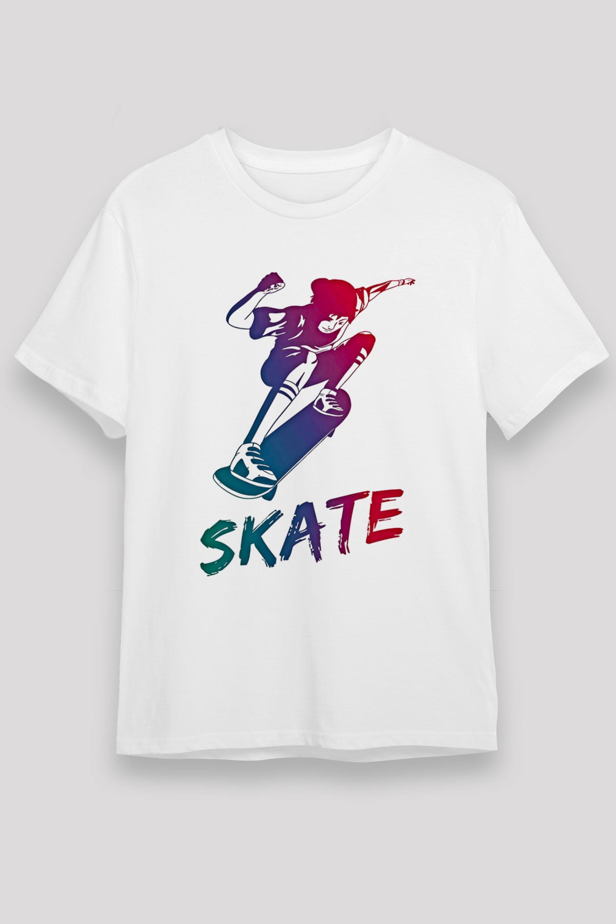 Kaykay Baskılı Unisex Beyaz Tişört - Tshirt