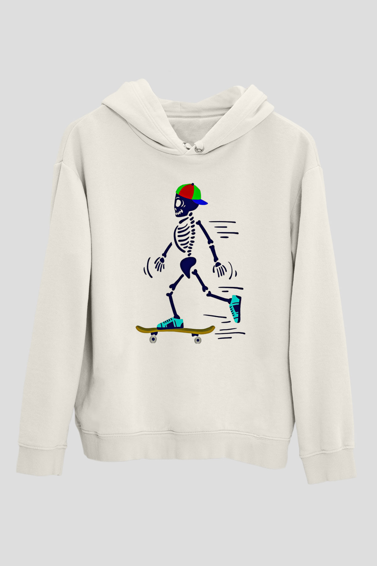 Kaykay Baskılı Unisex Ekru Hoodie