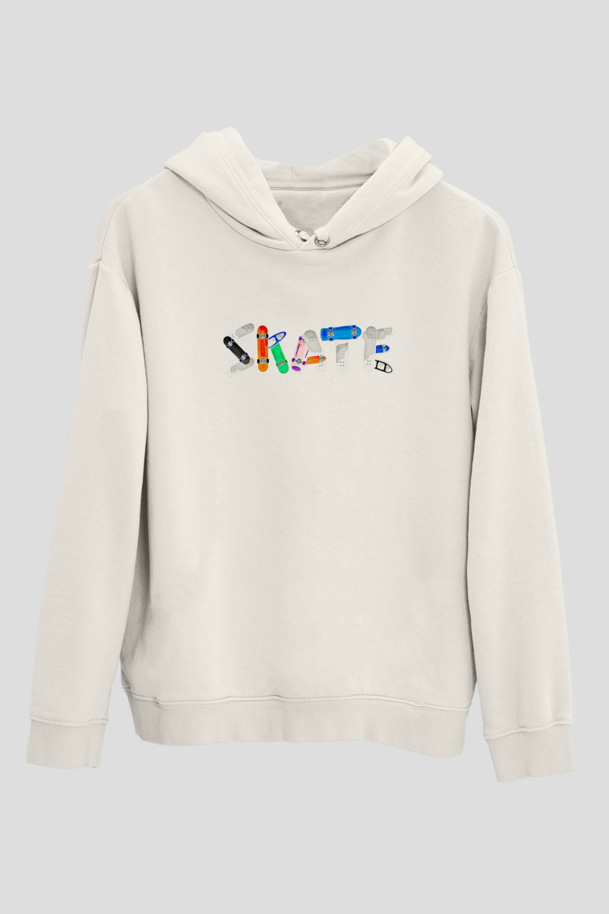 Kaykay Baskılı Unisex Ekru Hoodie